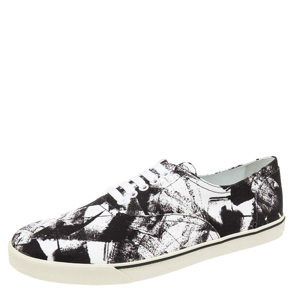 Celine Black/White Canvas Lace Up Sneakers Size 42