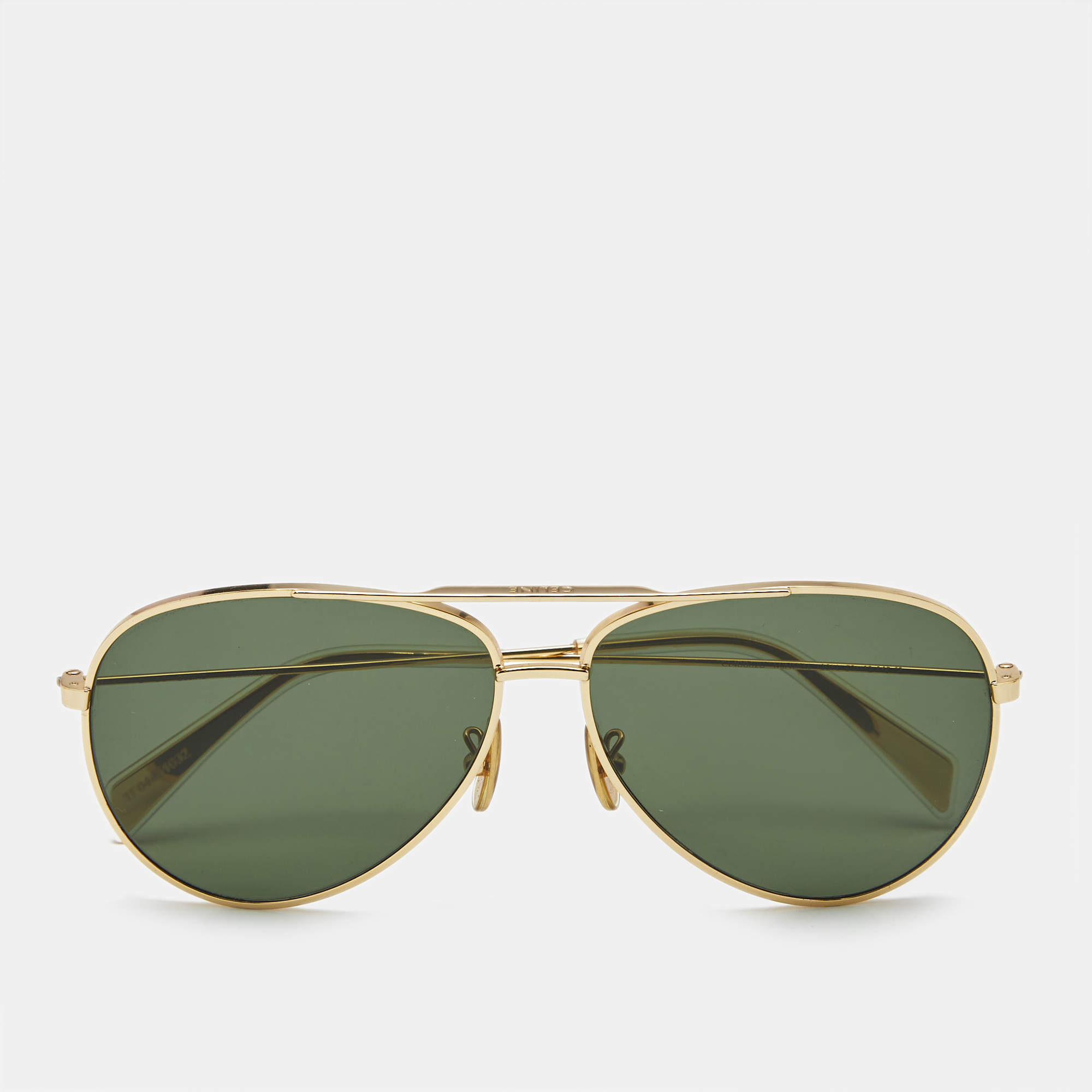 Pre Owned Celine Green/Gold Tone CL40062U Aviator Sunglasses