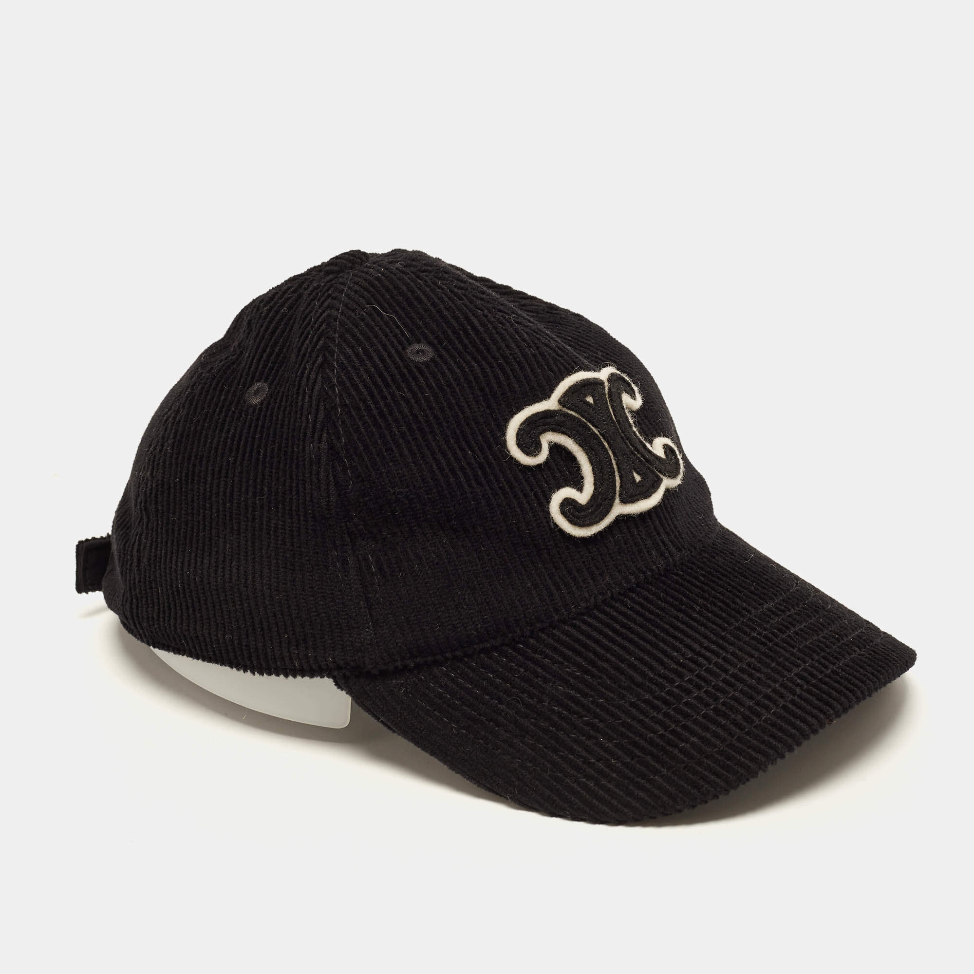مملوكة مسبقًا Celine Black Logo Applique Corduroy Triomphe Baseball Cap M