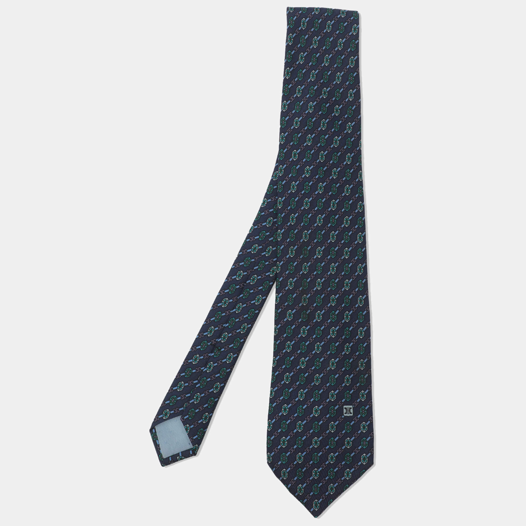 Pre Owned Celine Blue Printed Silk Neck Tie