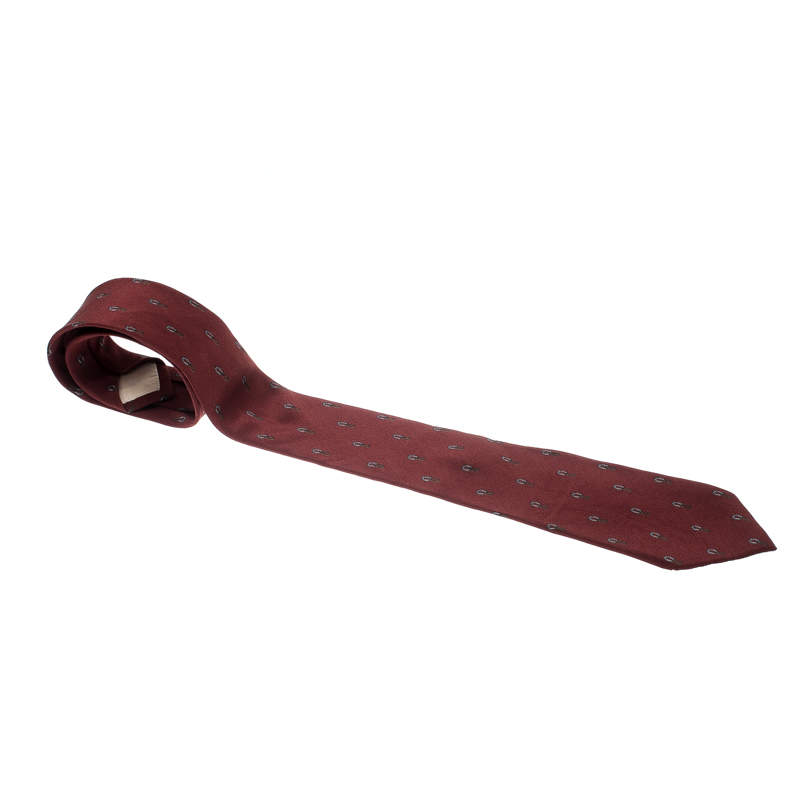 Celine Vintage Brown Silk Horse Shoe Print Tie 