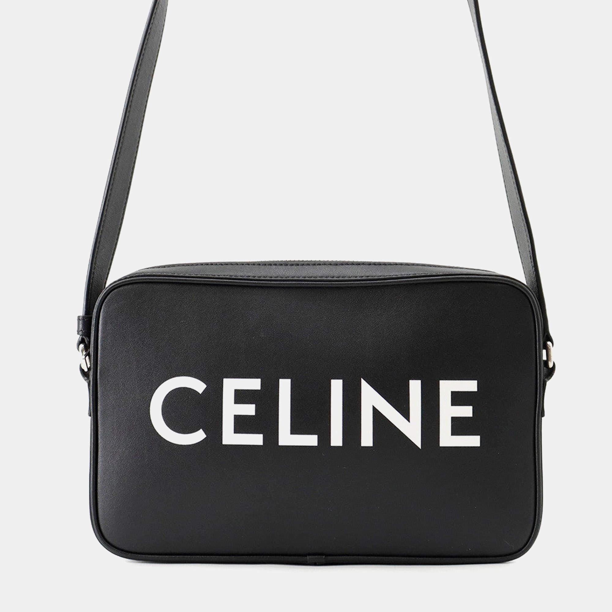 Pre Owned Celine Logo Messenger Bag Black Leather