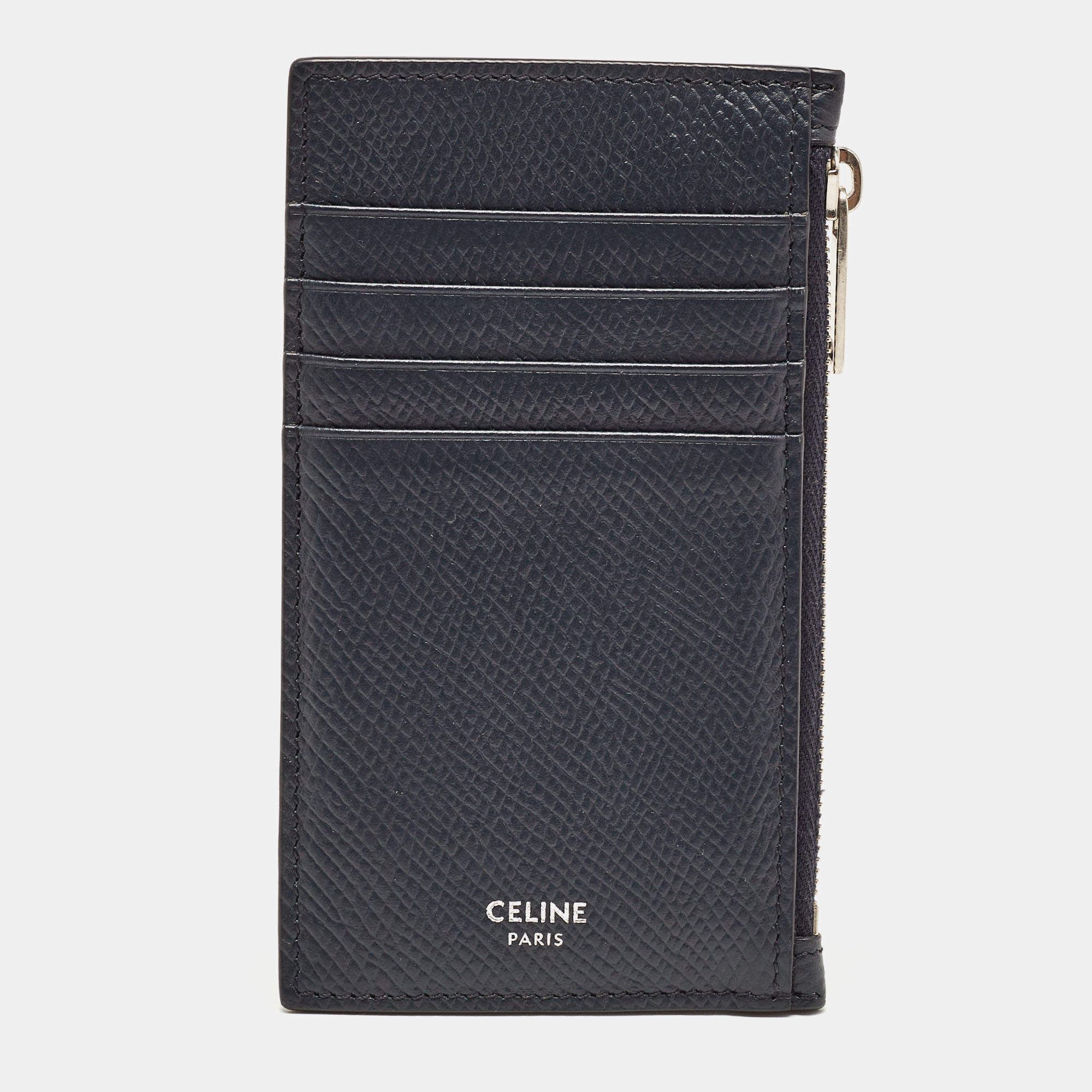 Pre Owned Celine Dark Blue Leather Zip Card Holder