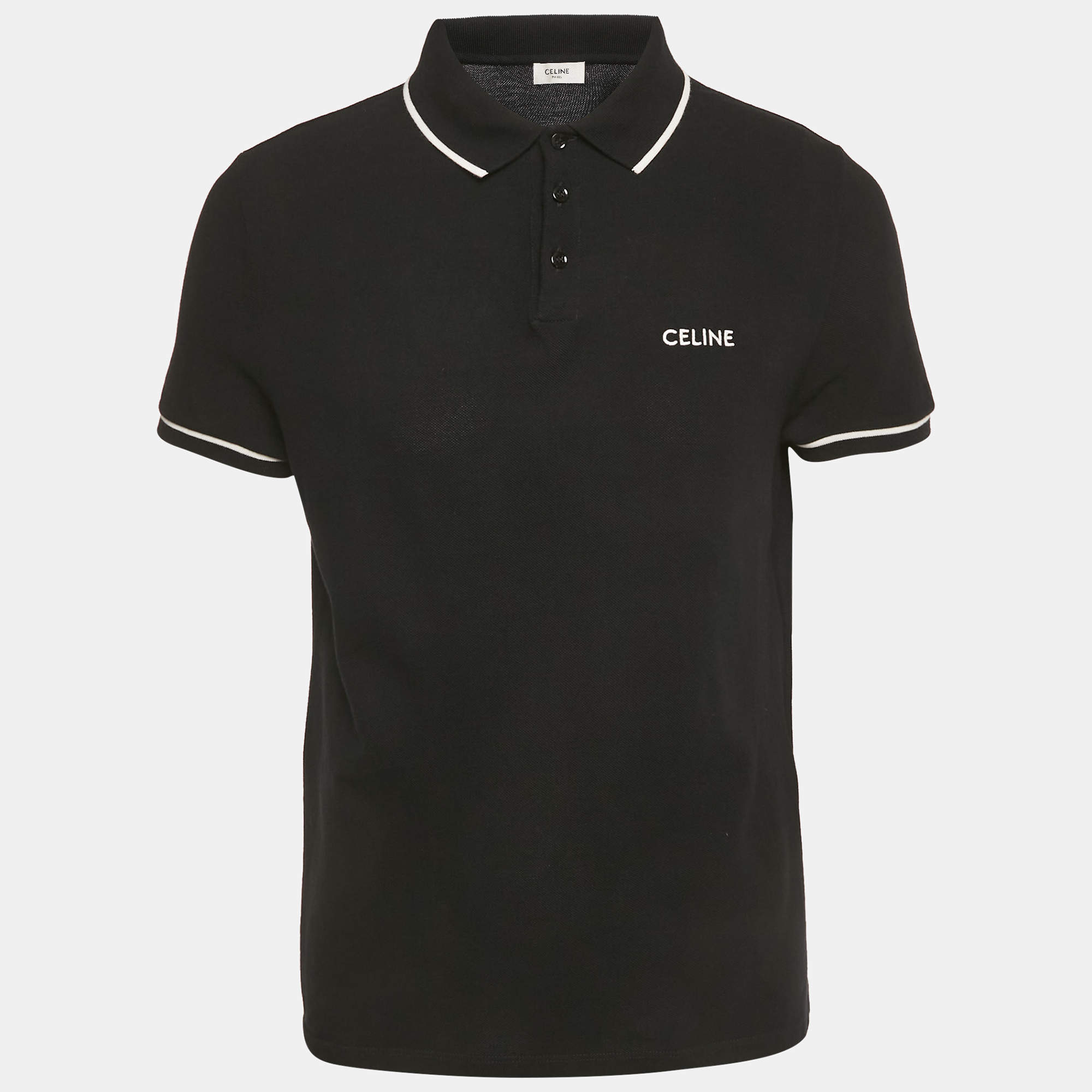 Pre Owned Celine Black Logo Embroidered Cotton Polo T-Shirt XL