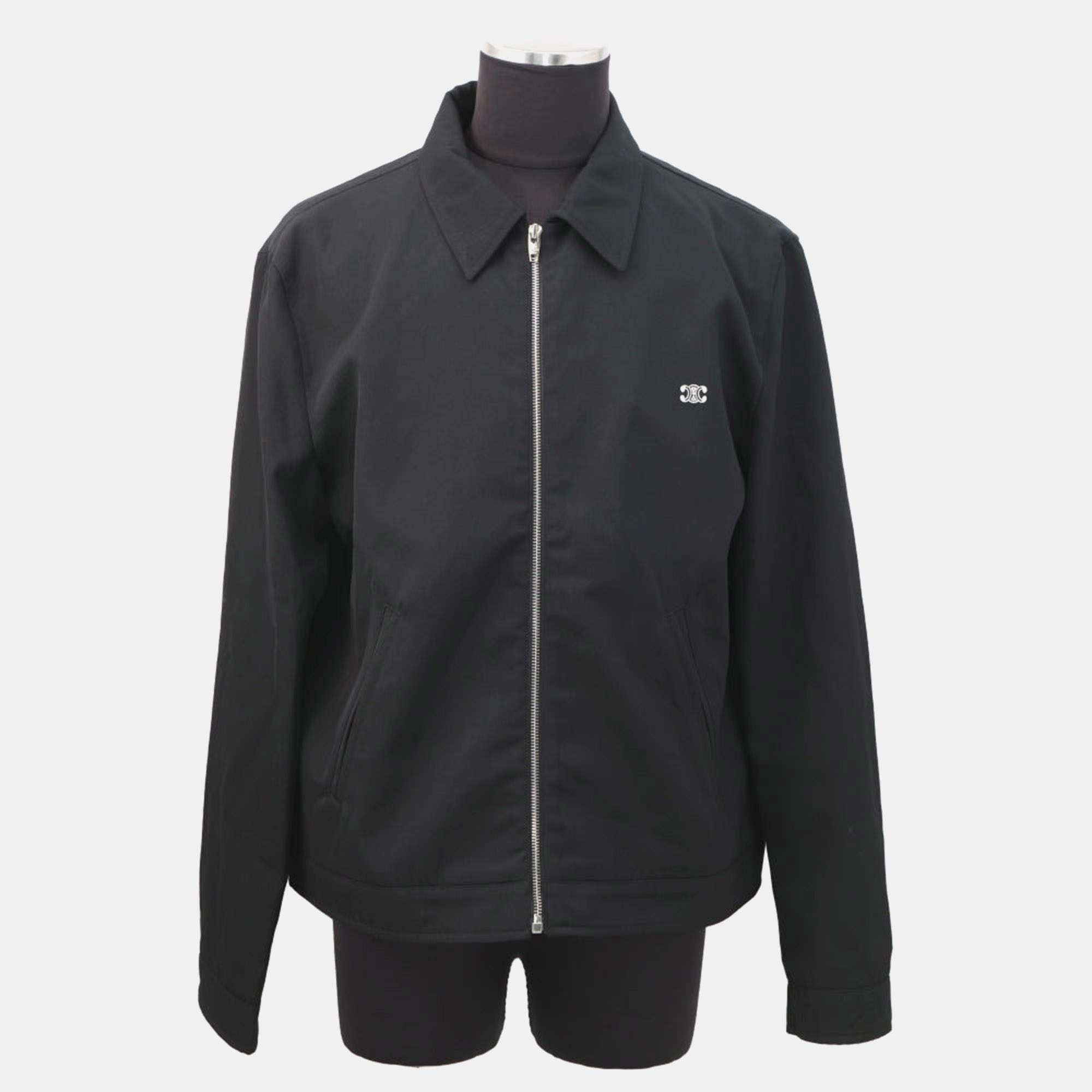 Pre Owned Celine Zip Up Jacket Size 52 Black Wool and Nylon XL