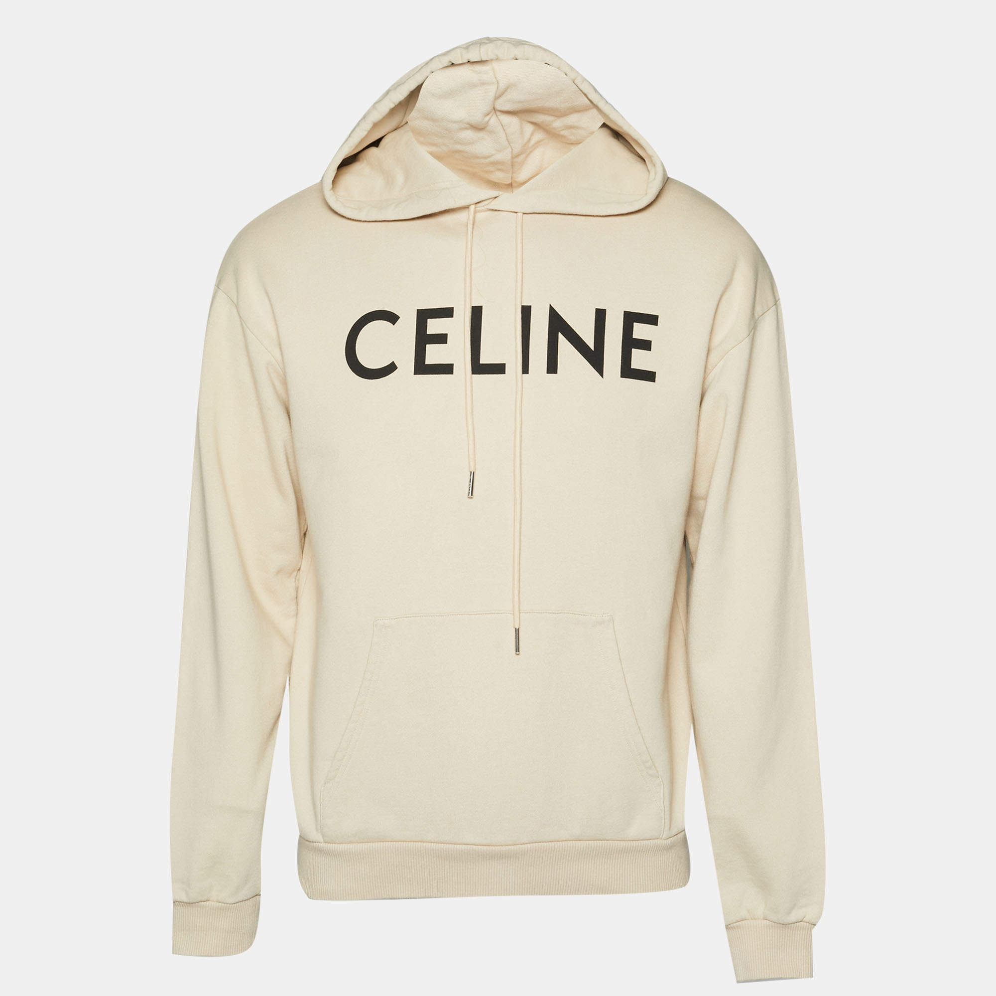Pre Owned Celine Beige Logo Print Cotton Hoodie S