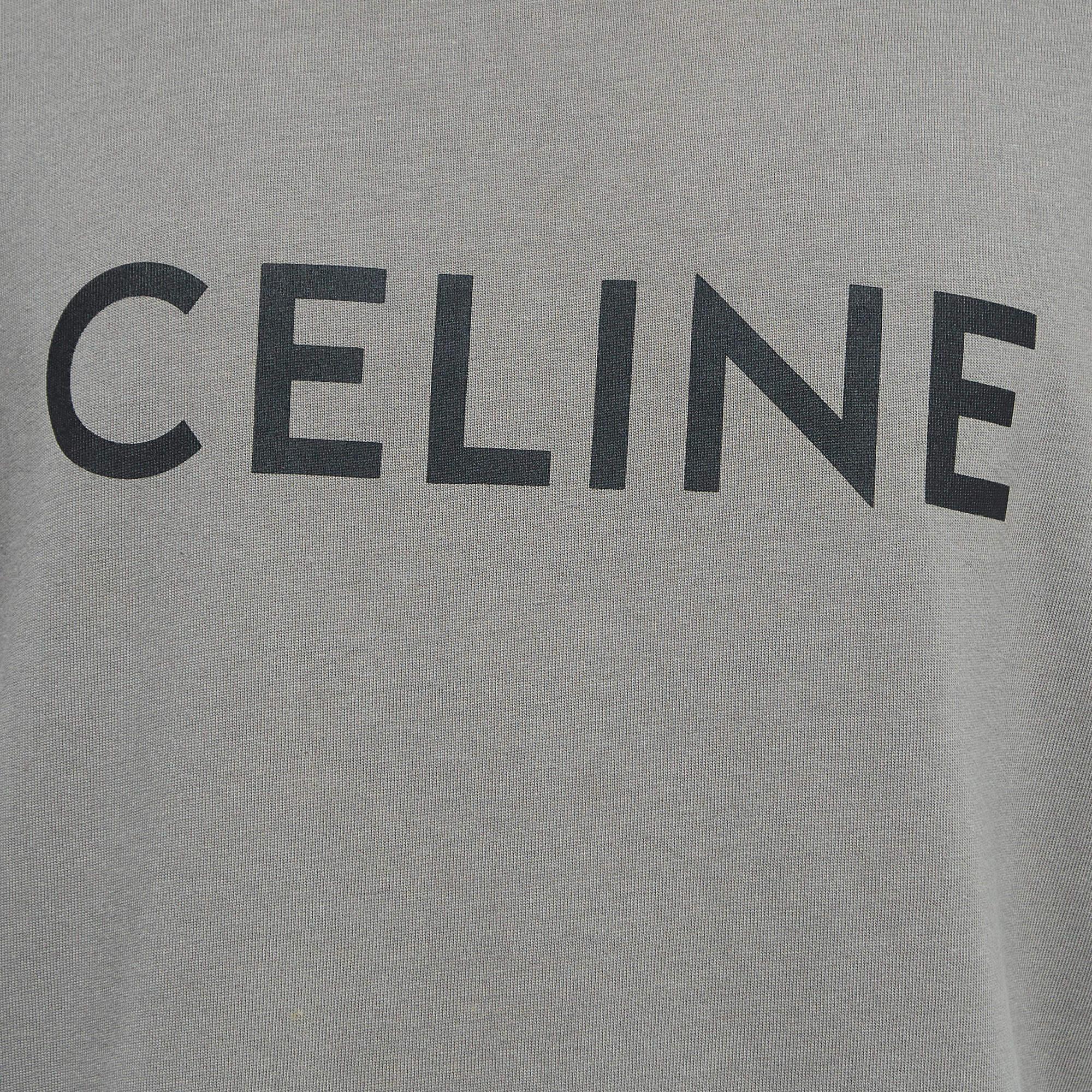 Celine Homme Grey Logo Print Cotton Half Sleeve T-Shirt XL Celine