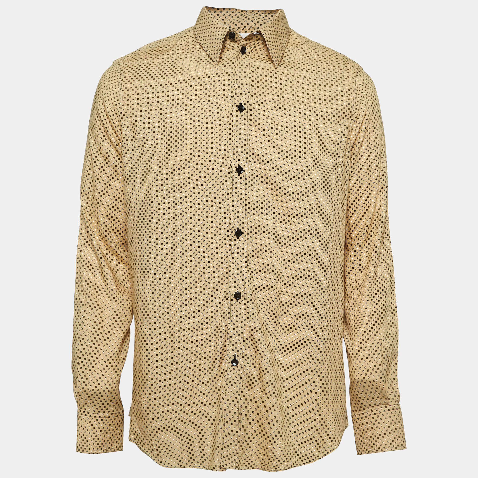 Celine Yellow Square Printed Crepe Buttoned Shirt L