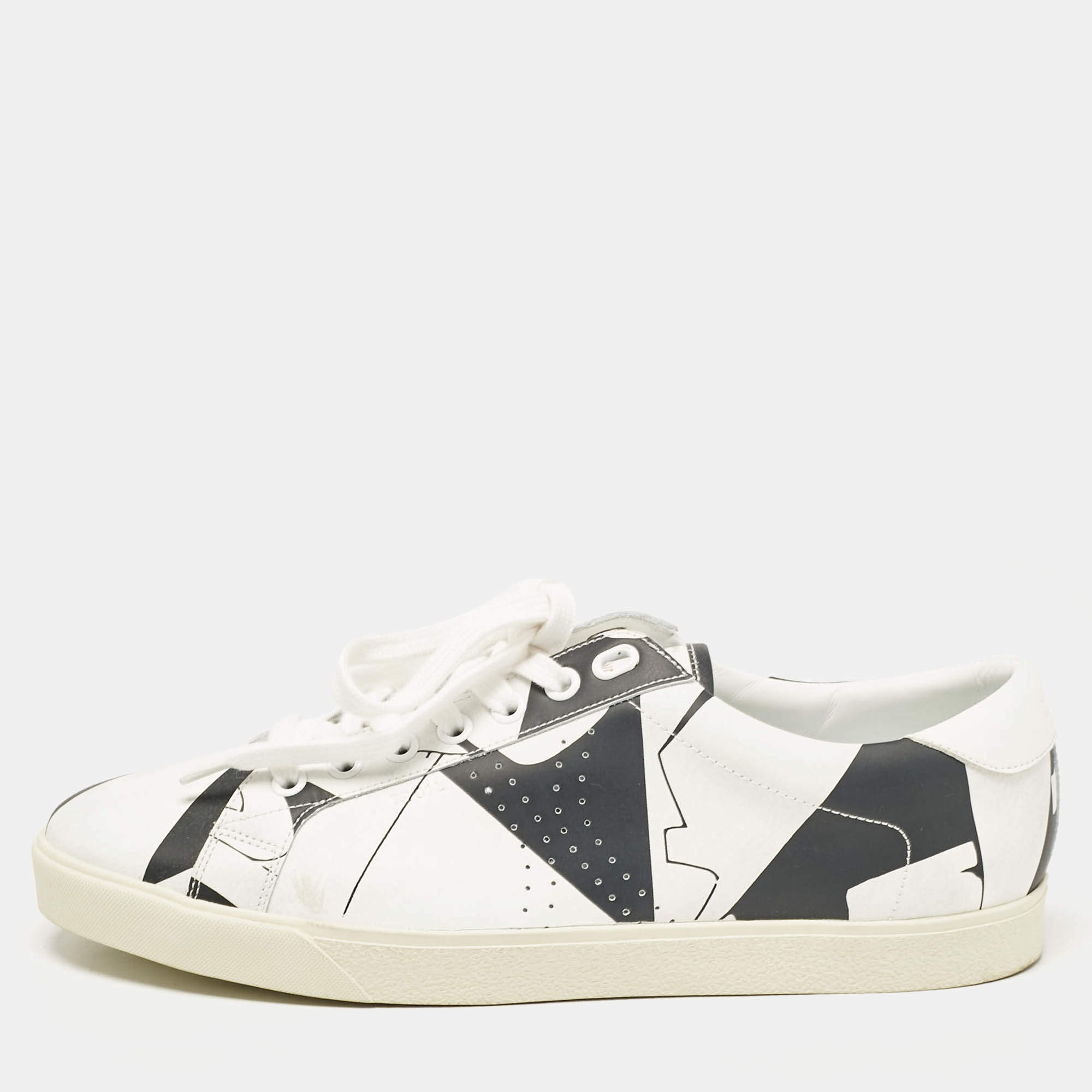 Celine White/Black Print Leather Triomphe Sneakers Size 41