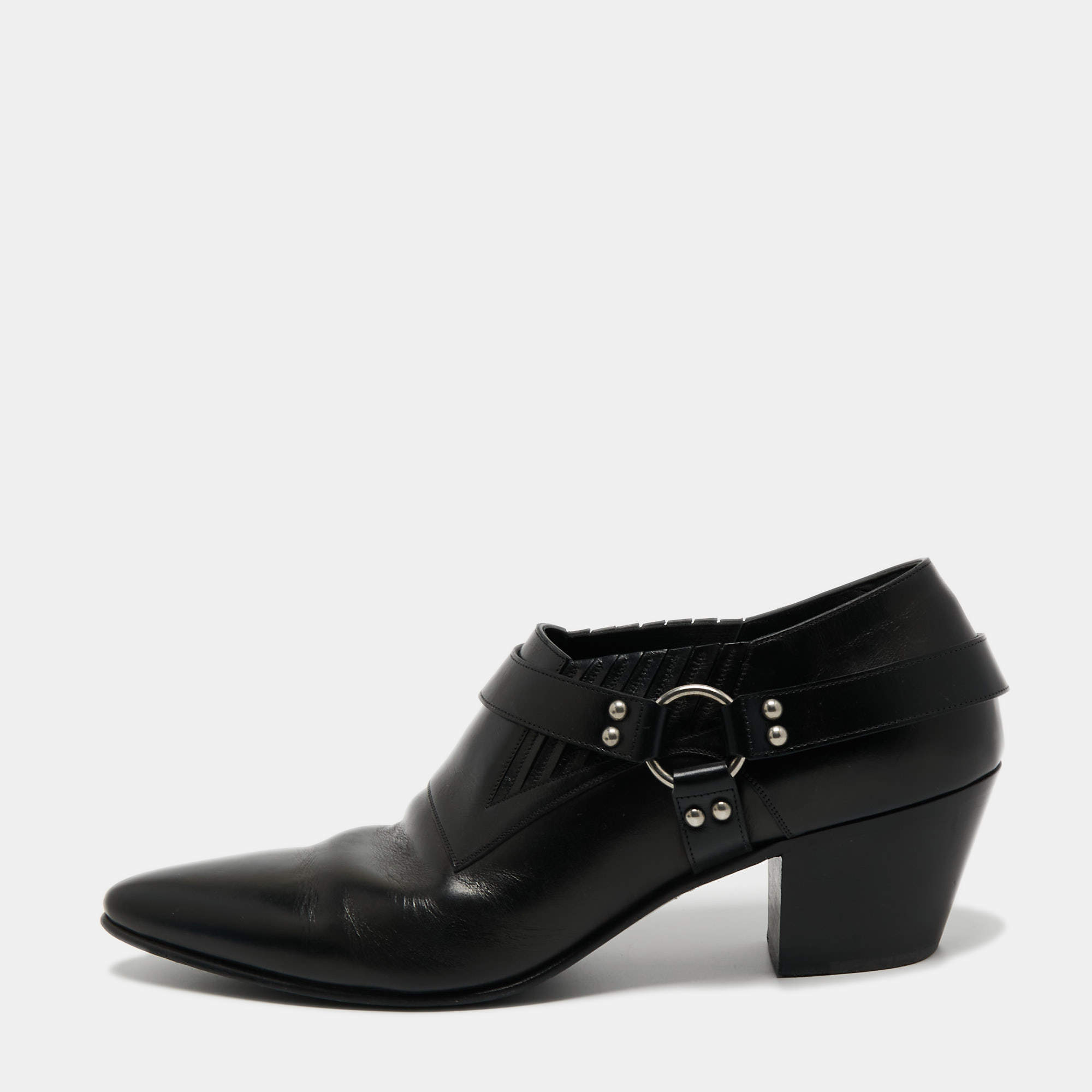 Celine Black Leather Ankle Length Boots Size 46