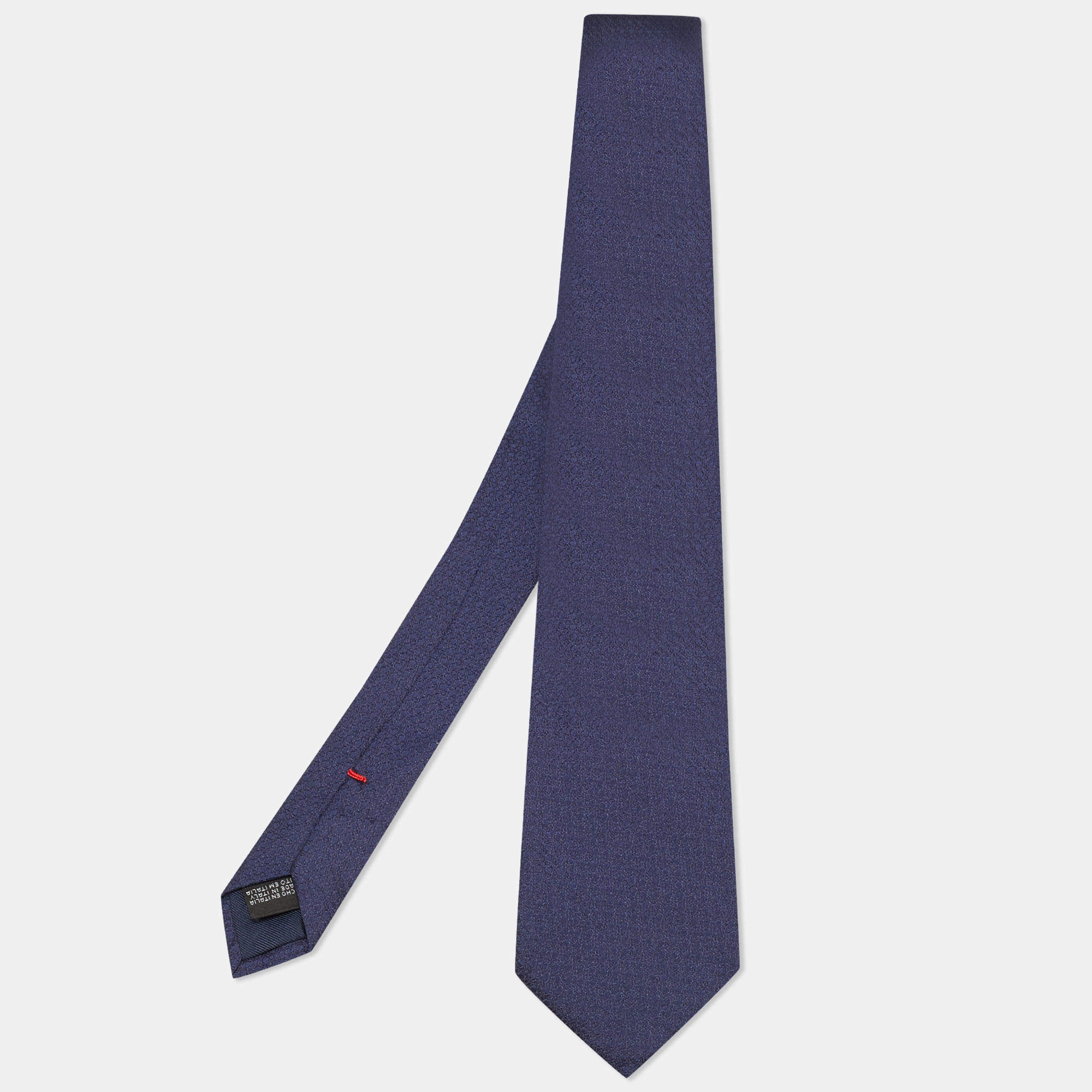 Pre Owned CH Carolina Herrera Navy Blue Logo Jacquard Silk Tie