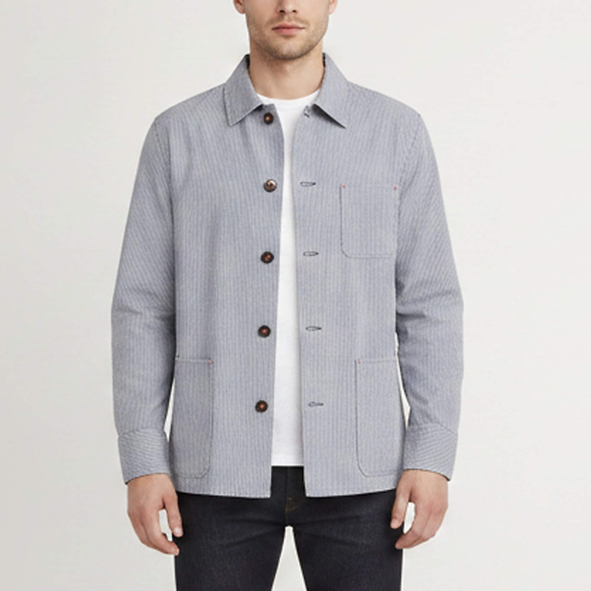 Pre Owned CH Carolina Herrera Blue Pinstriped Cotton Overshirt S