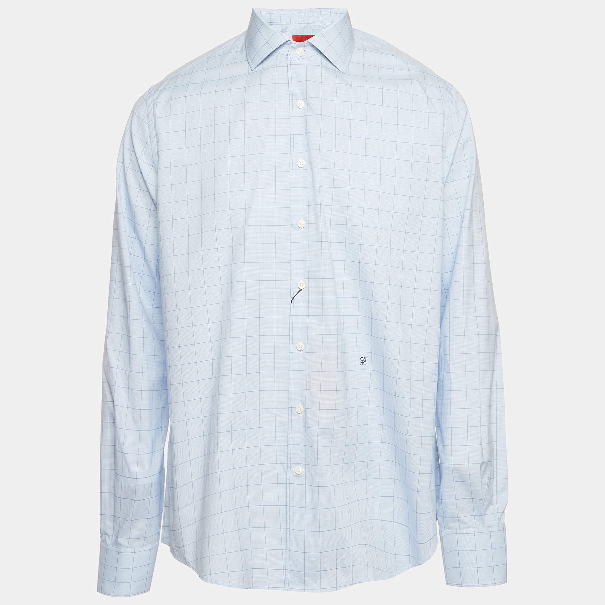 Pre Owned CH Carolina Herrera Blue Checked Cotton Button-Down Shirt XL