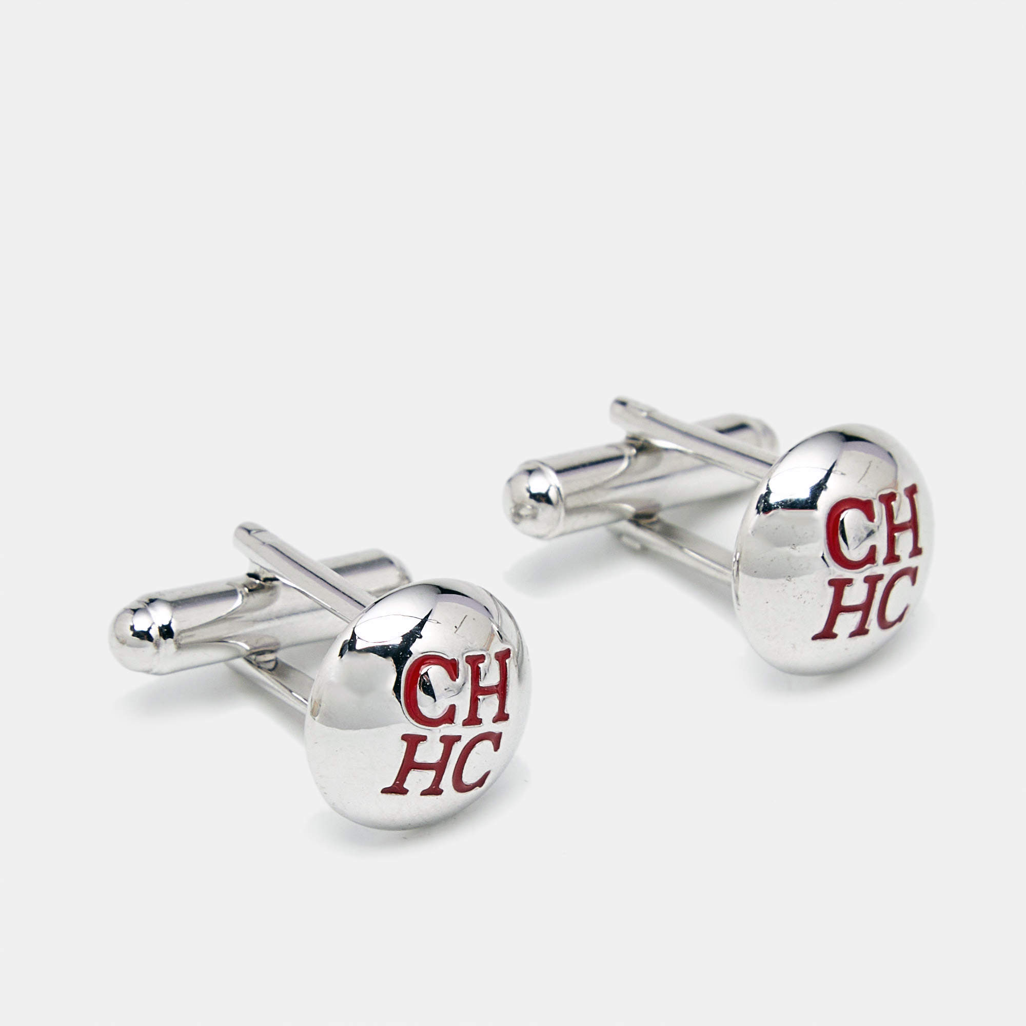  Carolina Herrera CH Enamel Silver Tone Cufflinks