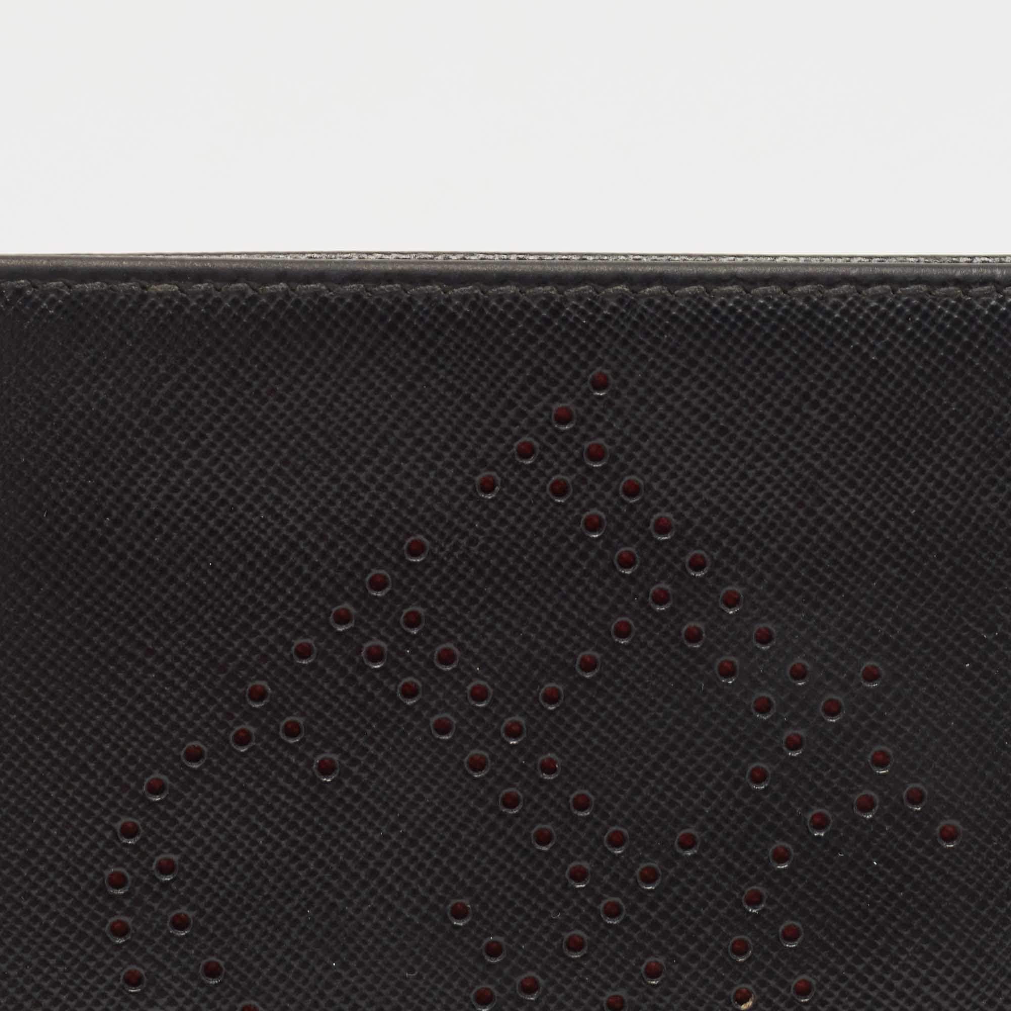 Pre Owned CH Carolina Herrera Black Leather Perforated Logo Bifold Wallet