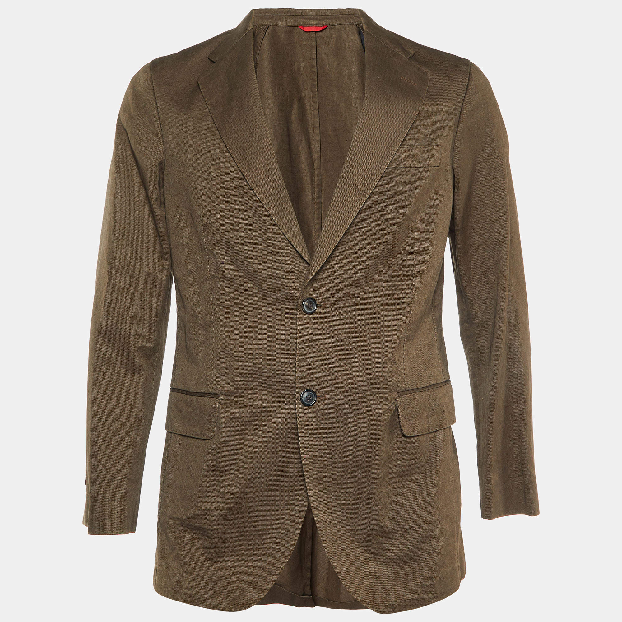 CH Carolina Herrera Brown Cotton and Linen Single Breasted Blazer M