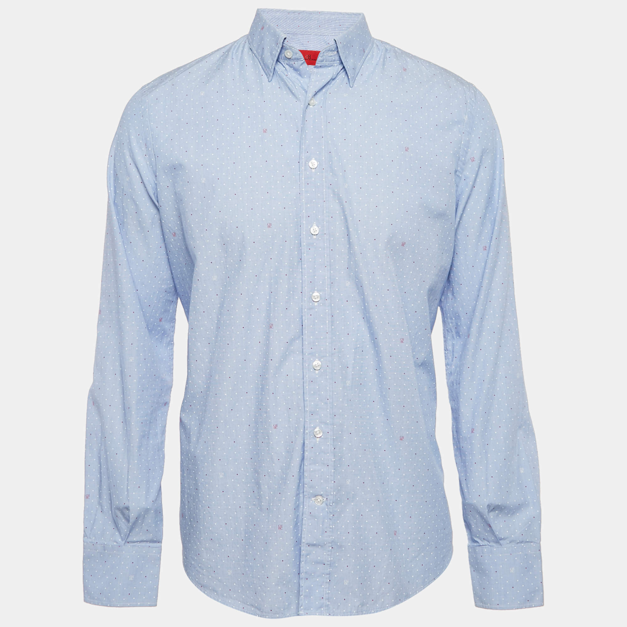 CH Carolina Herrera Blue Printed Chambray Button Front Shirt L