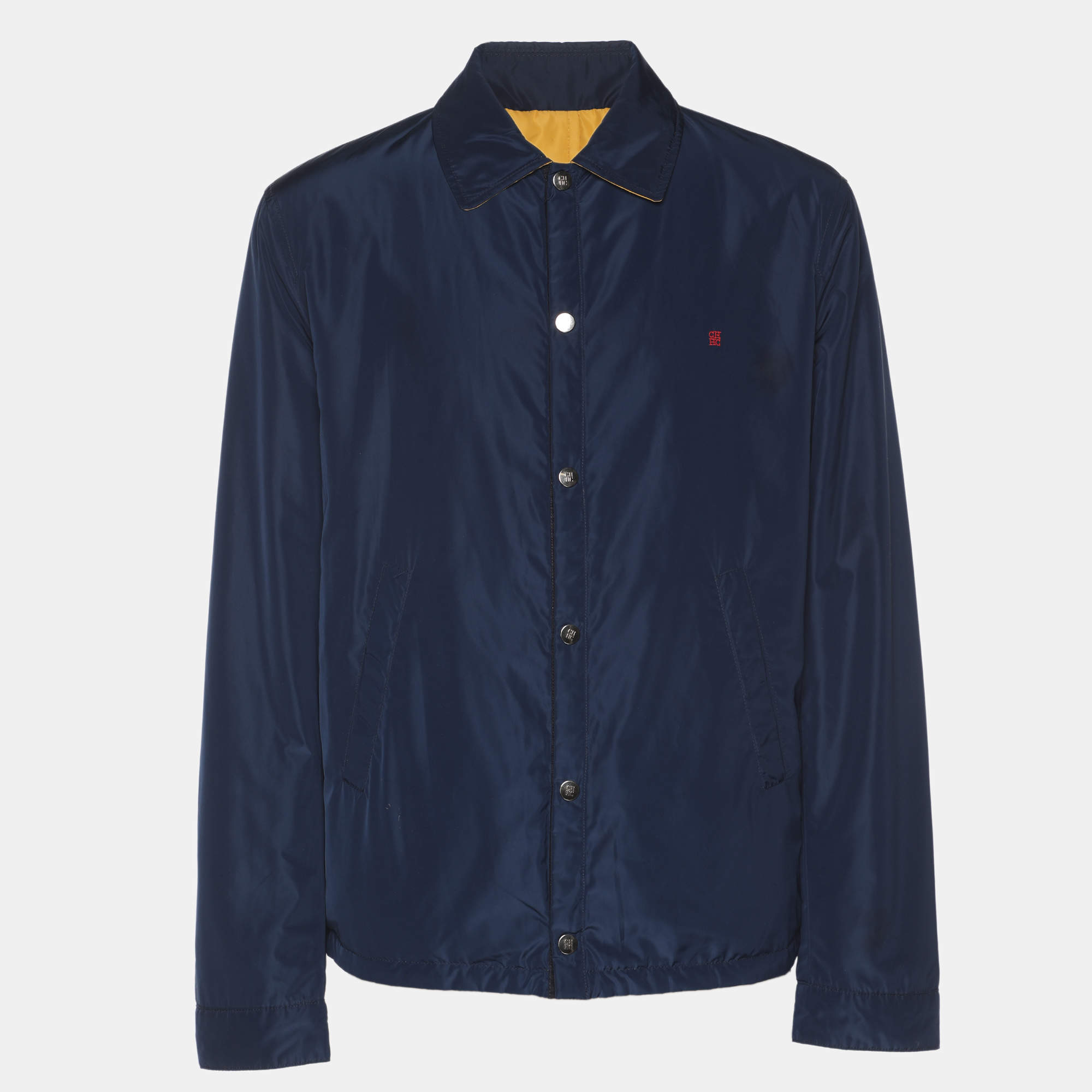 Pre Owned CH Carolina Herrera Navy Blue/Yellow Nylon CH Logo Reversible Jacket M