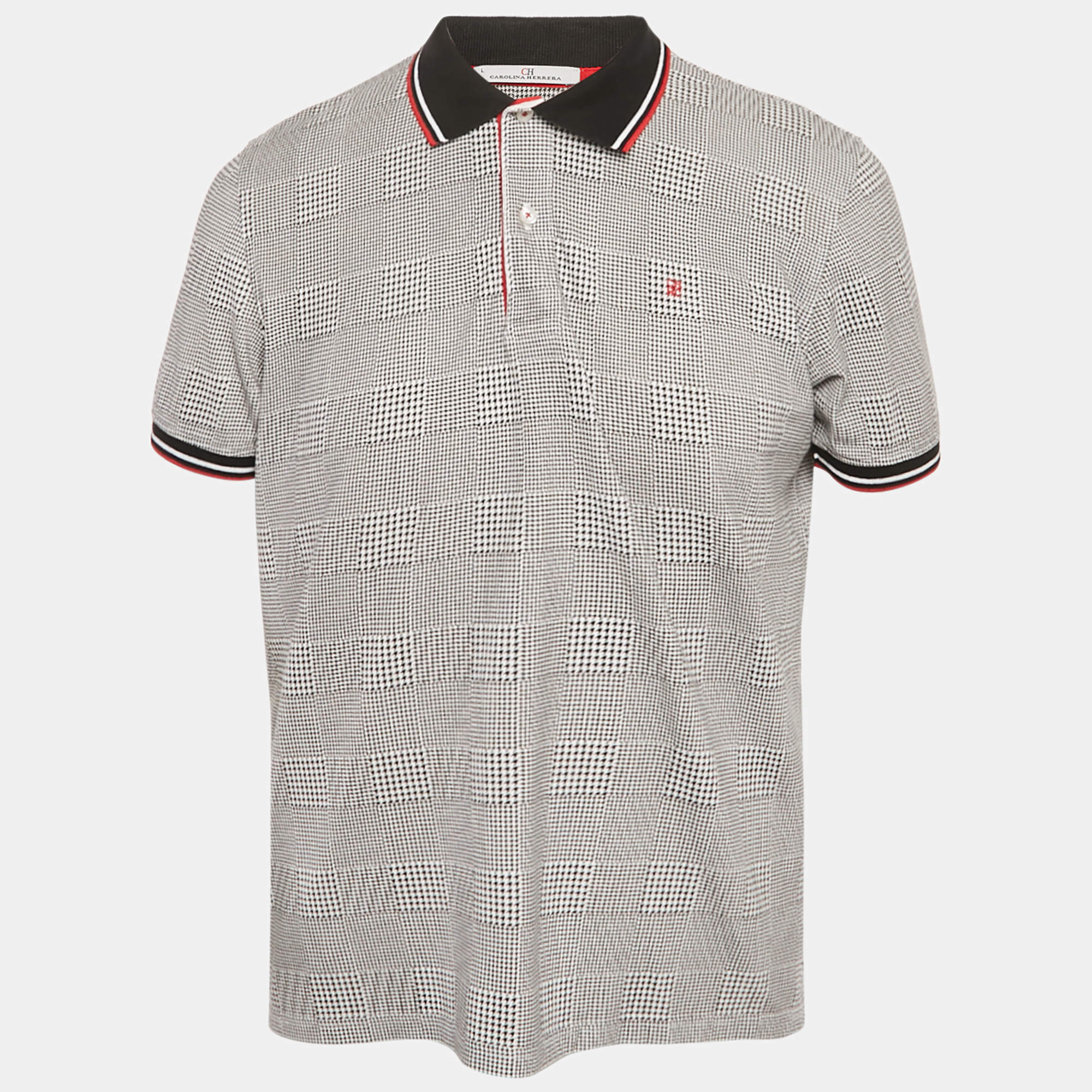 مملوكة مسبقًا CH Carolina Herrera Black houndstooth Pattern Cotton Pique Polo T-Shirt L