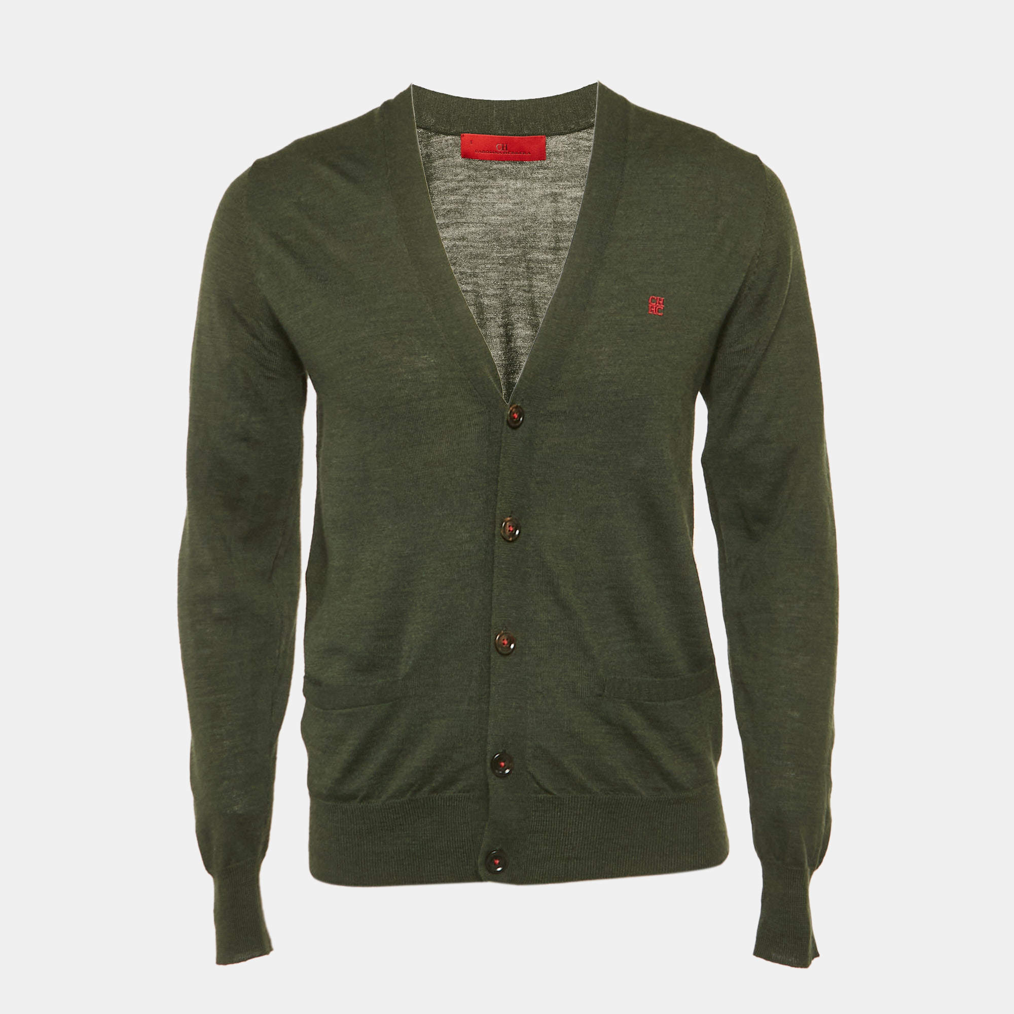 Pre Owned CH Carolina Herrera Grey Wool Knit Cardigan S