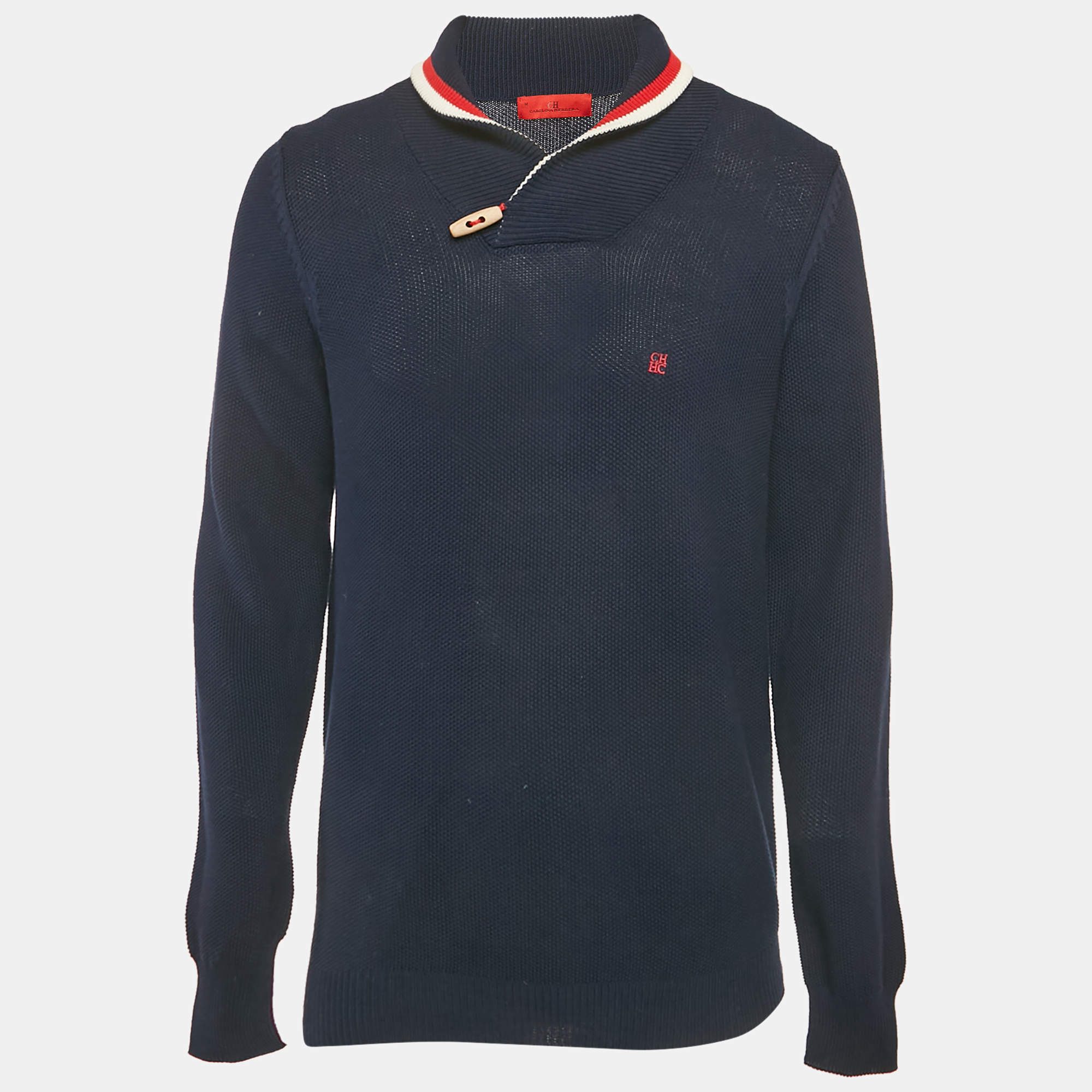 Pre Owned CH Carolina Herrera Navy Blue Cotton Knit Pullover M