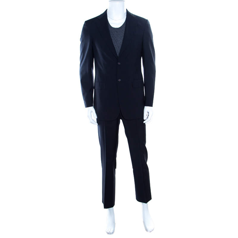 CH Carolina Herrera Navy Blue Wool Contrast Lined Tailored Suit M