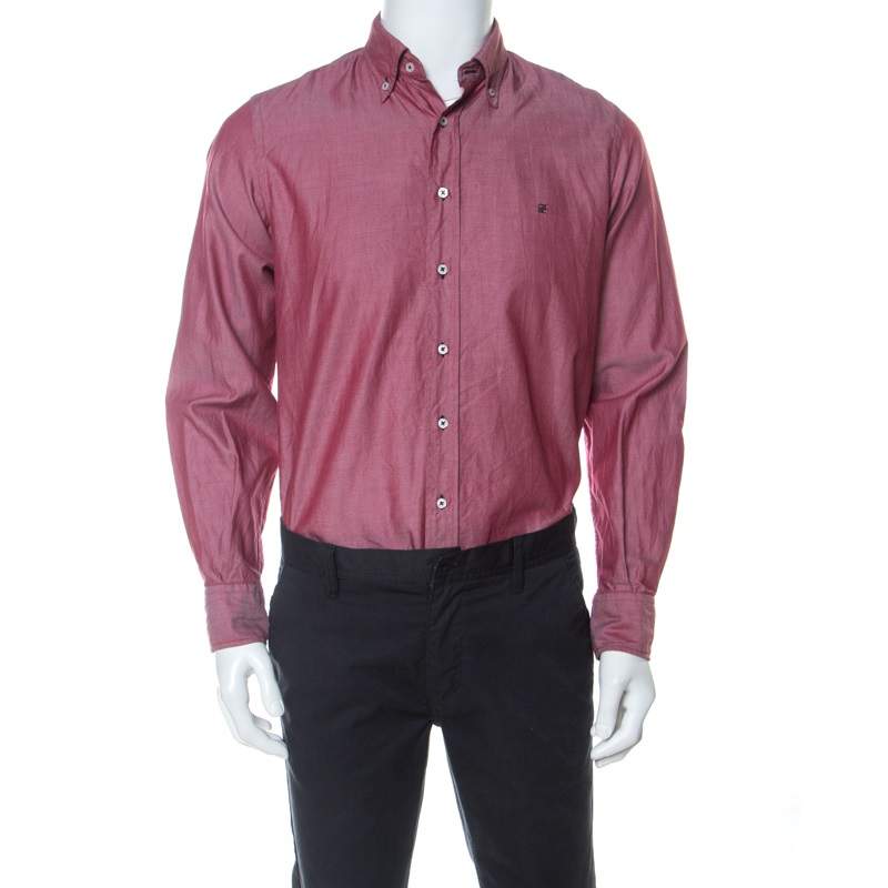 Pre Owned CH Carolina Herrera Burgundy Cotton Button Down Oxford Shirt M