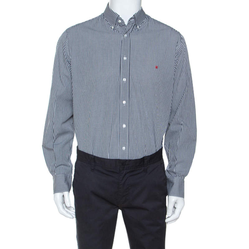 Pre Owned CH Carolina Herrera Monochrome Checked Cotton Button Down Collar Shirt XL
