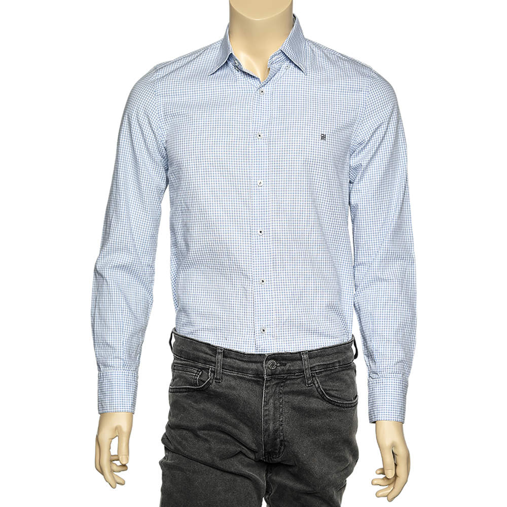 CH Carolina Herrera Blue & White Check Cotton Button Front Shirt S CH ...