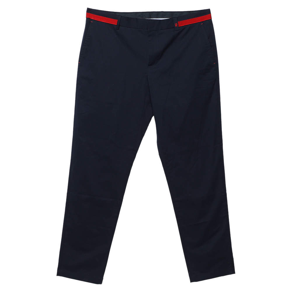 Pre Owned CH Carolina Herrera Navy Blue Cotton Trim Detail Pants XXL