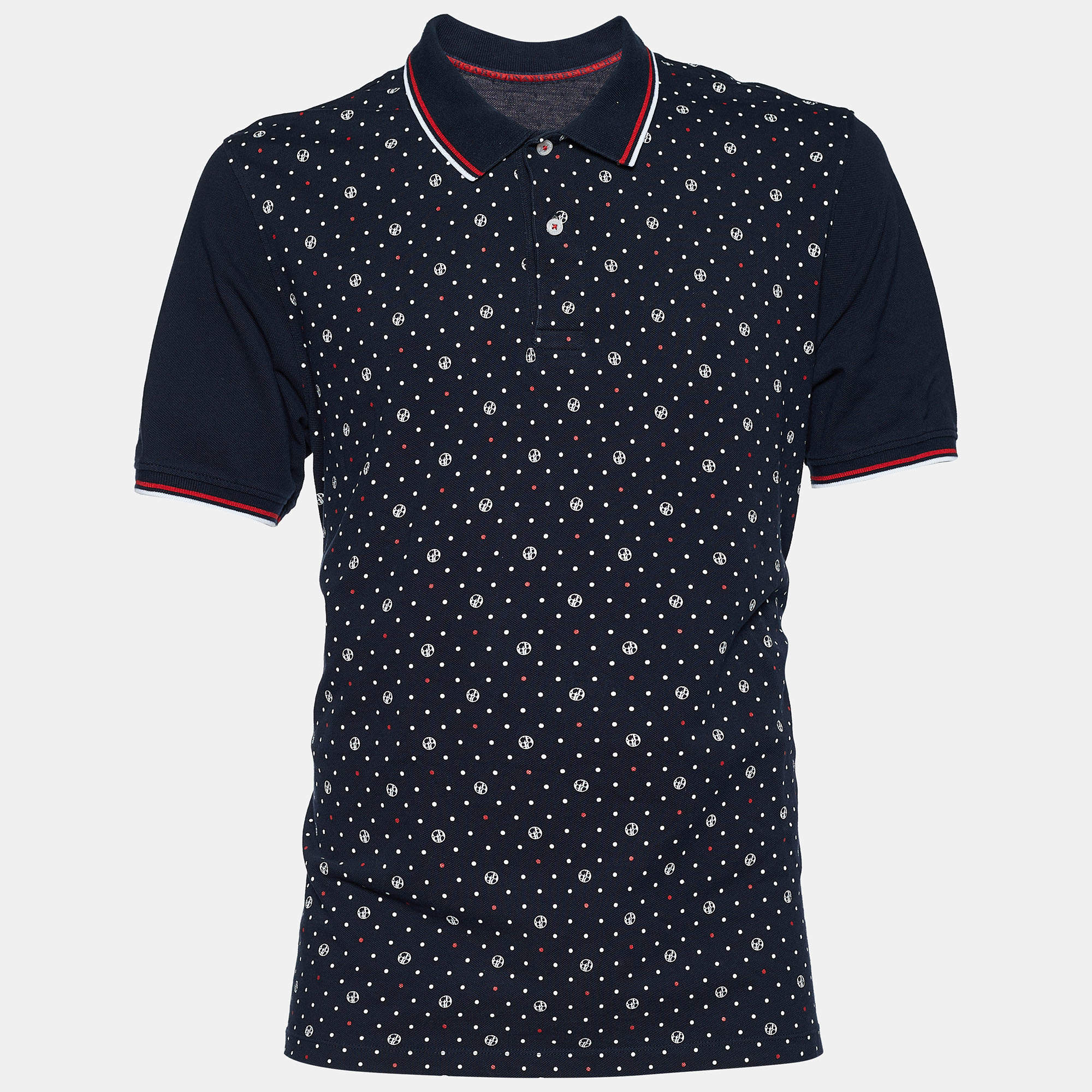 Pre Owned CH Carolina Herrera Navy Blue Logo Print Cotton Pique Polo T-Shirt XXL