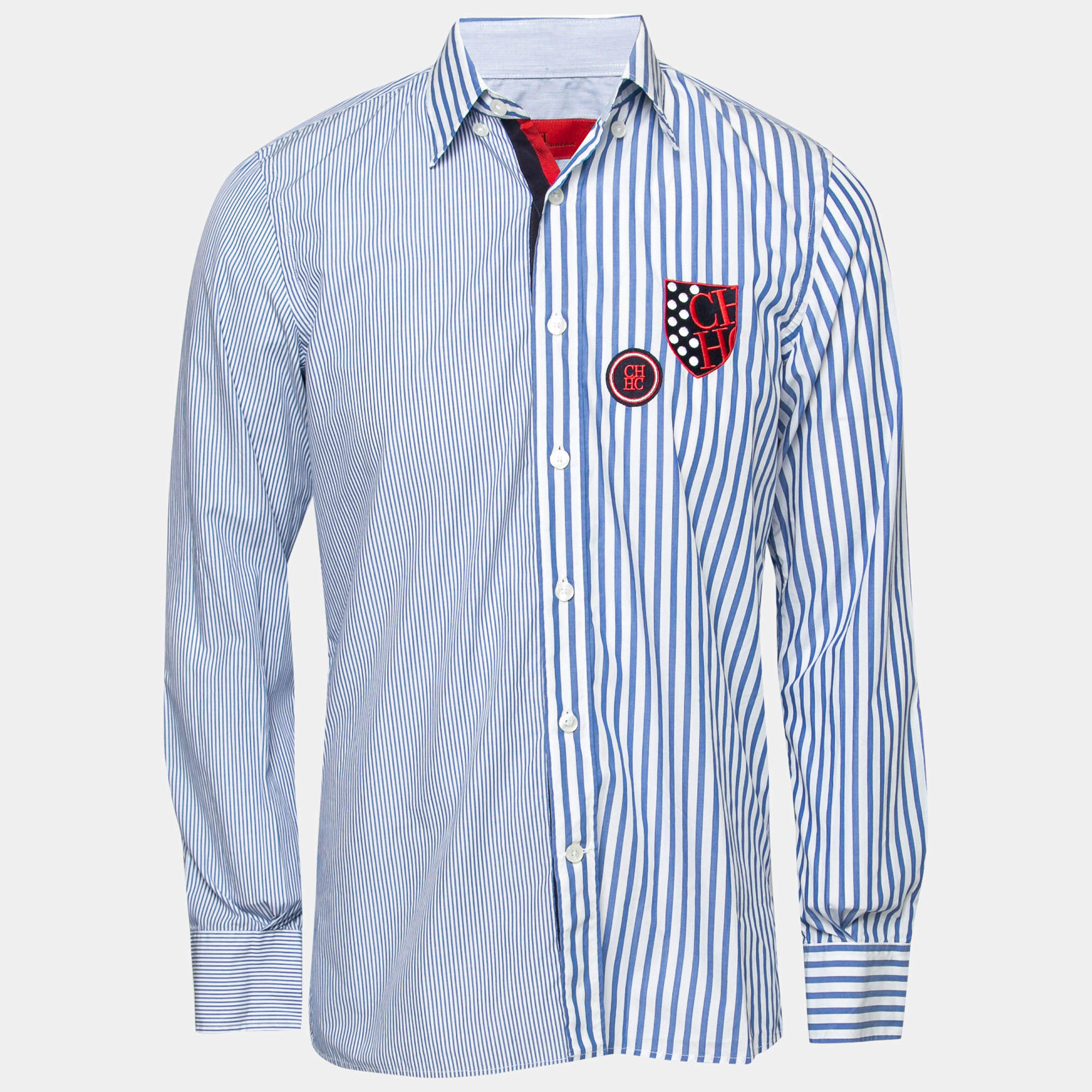 CH Carolina Herrera Blue Striped Cotton Button-Down Shirt M