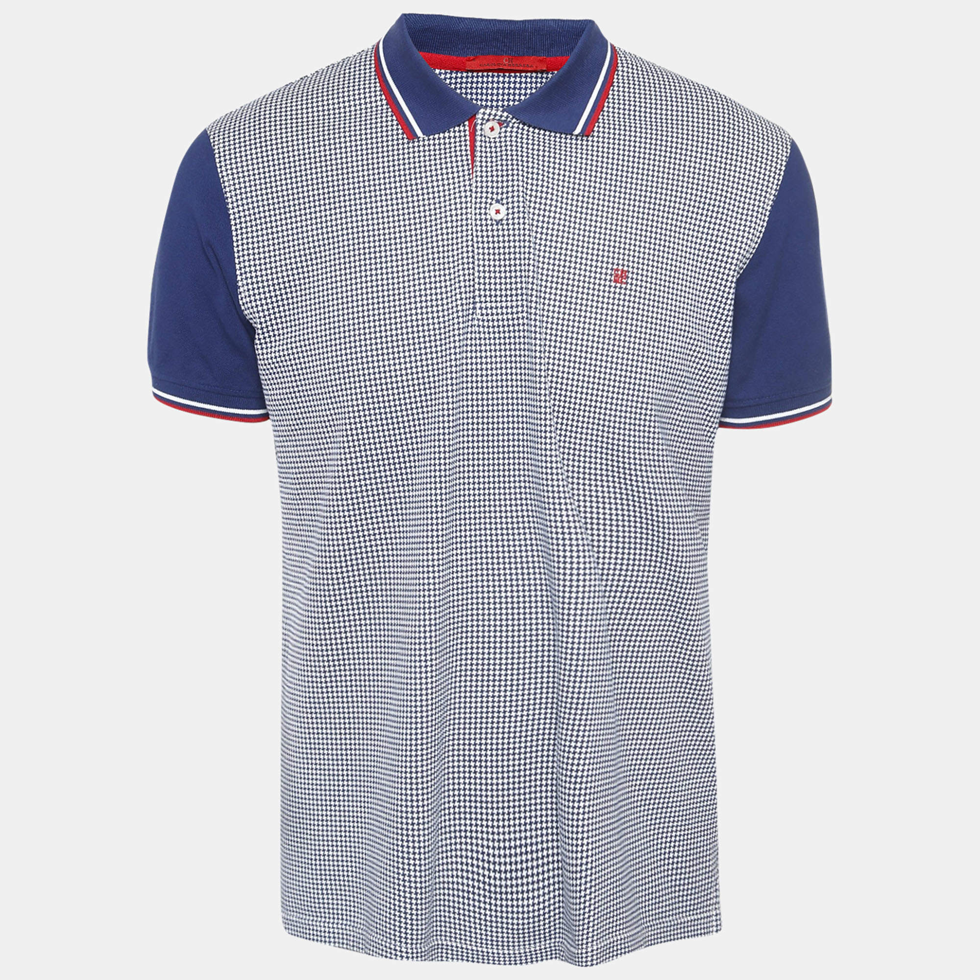CH Carolina Herrera Blue Printed Cotton Pique Polo T-Shirt L