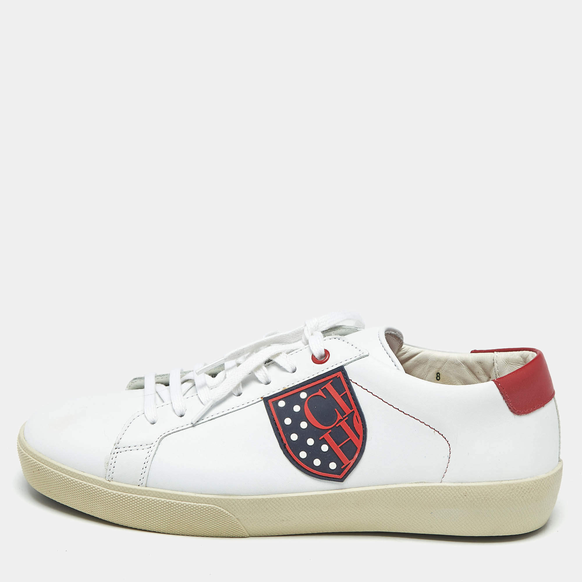 Pre Owned CH Carolina Herrera White/Red Leather Low Top Sneakers Size 42