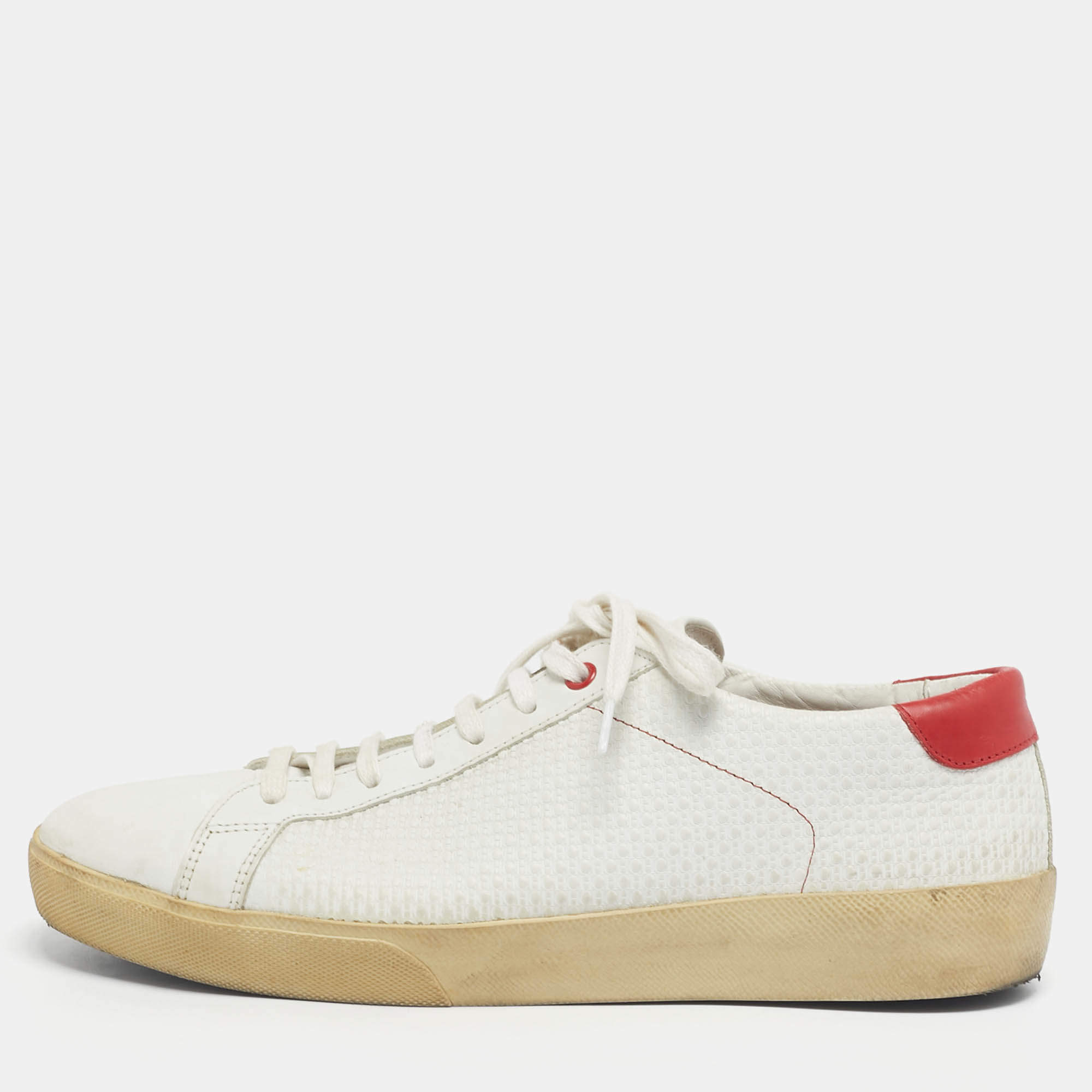 Pre Owned CH Carolina Herrera White/Red Leather Low Top Sneakers Size 43