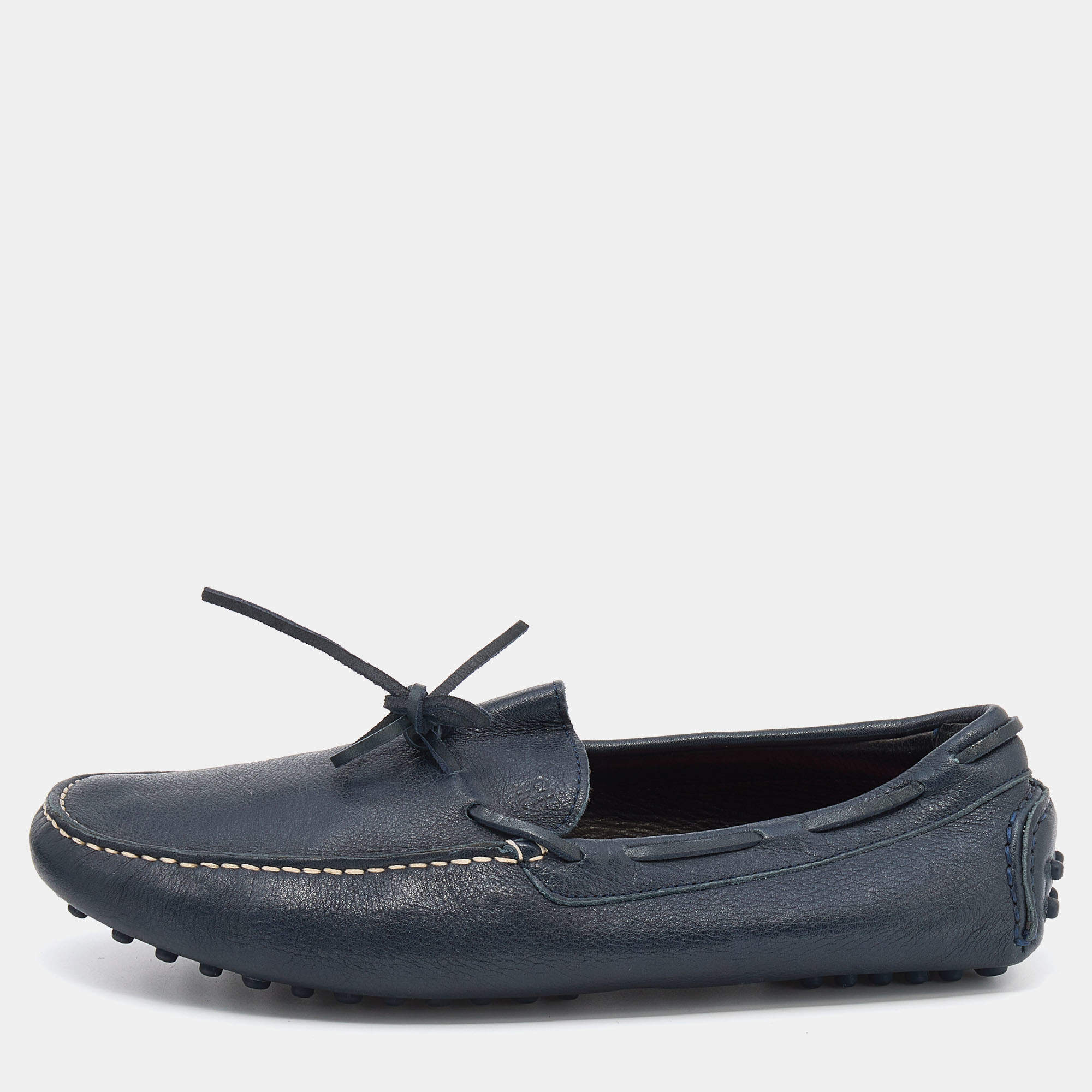 Pre Owned CH Carolina Herrera Navy Blue Leather Slip On Loafers Size 41