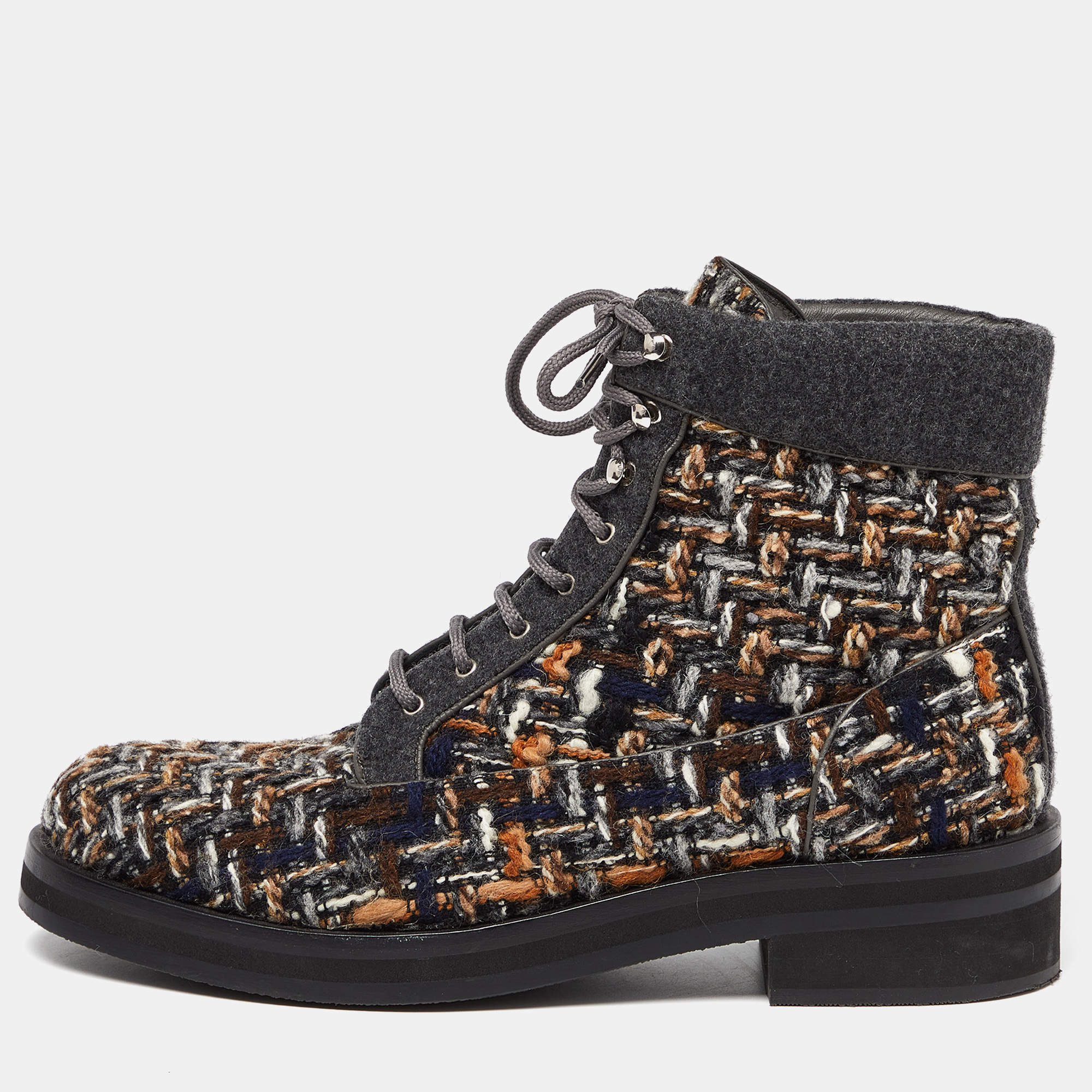 Chanel Grey Tweed CC High Top Sneakers Size 44