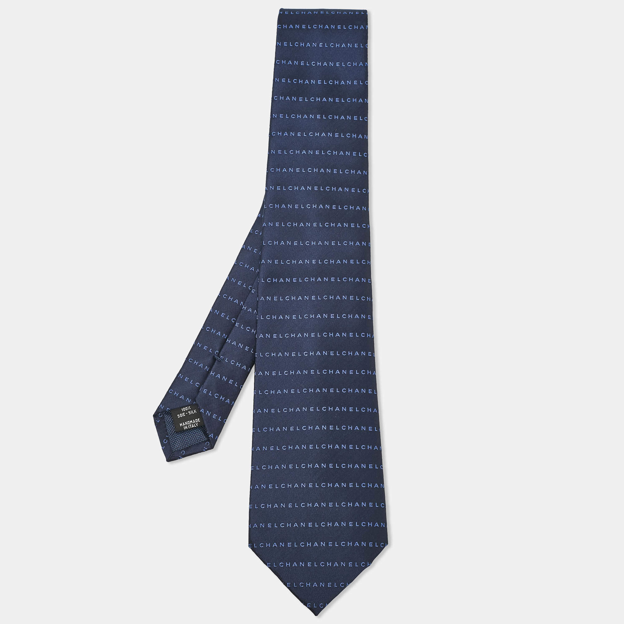 Chanel Blue Logo Pattern Silk Tie 