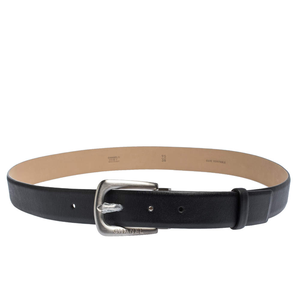 Chanel Black Soft Leather Buckle Belt 95CM