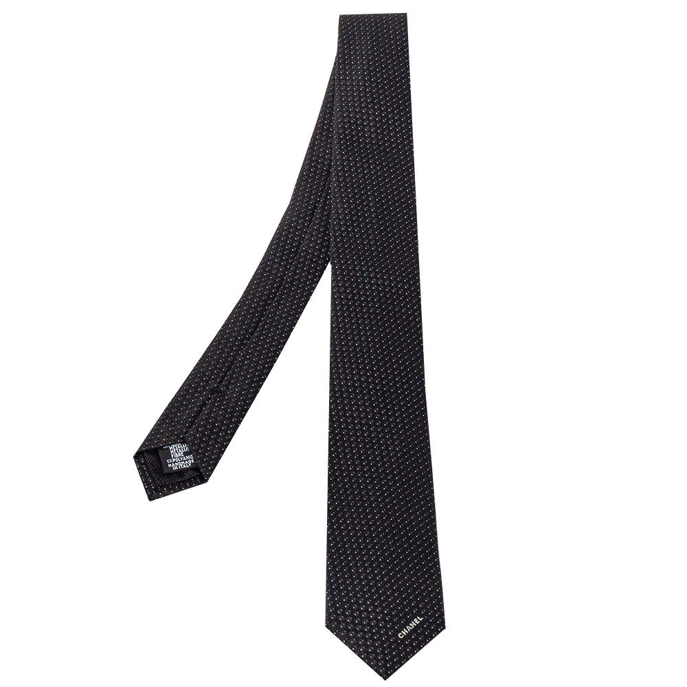 ربطة عنق شانيل رفيعة حرير جاكارد و لوريكس أسود