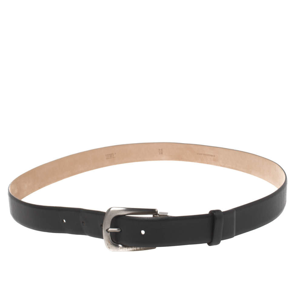 Chanel Black Leather Buckle Belt 95CM