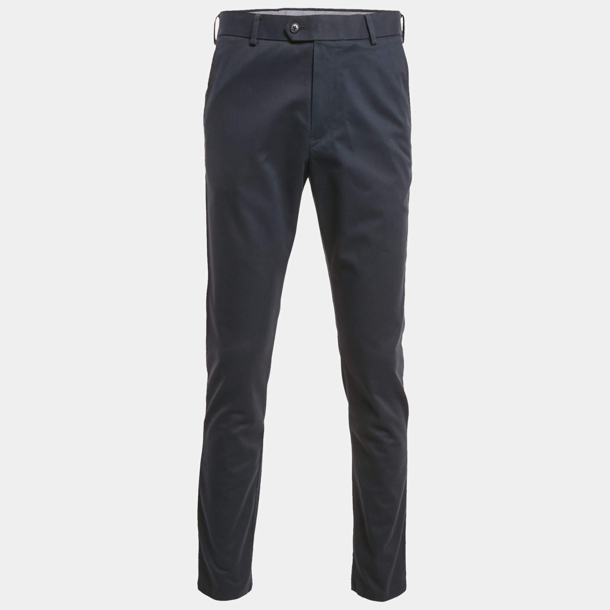 Charles Tyrwhitt Navy Blue Gabardine Cotton Slim Fit Tailored Trousers M