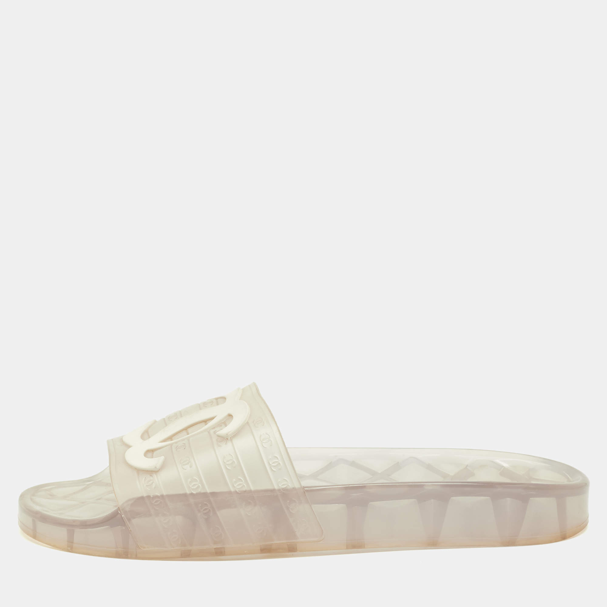 Pre Owned Chanel CC Size 40 Transparent Jelly Flat Slide