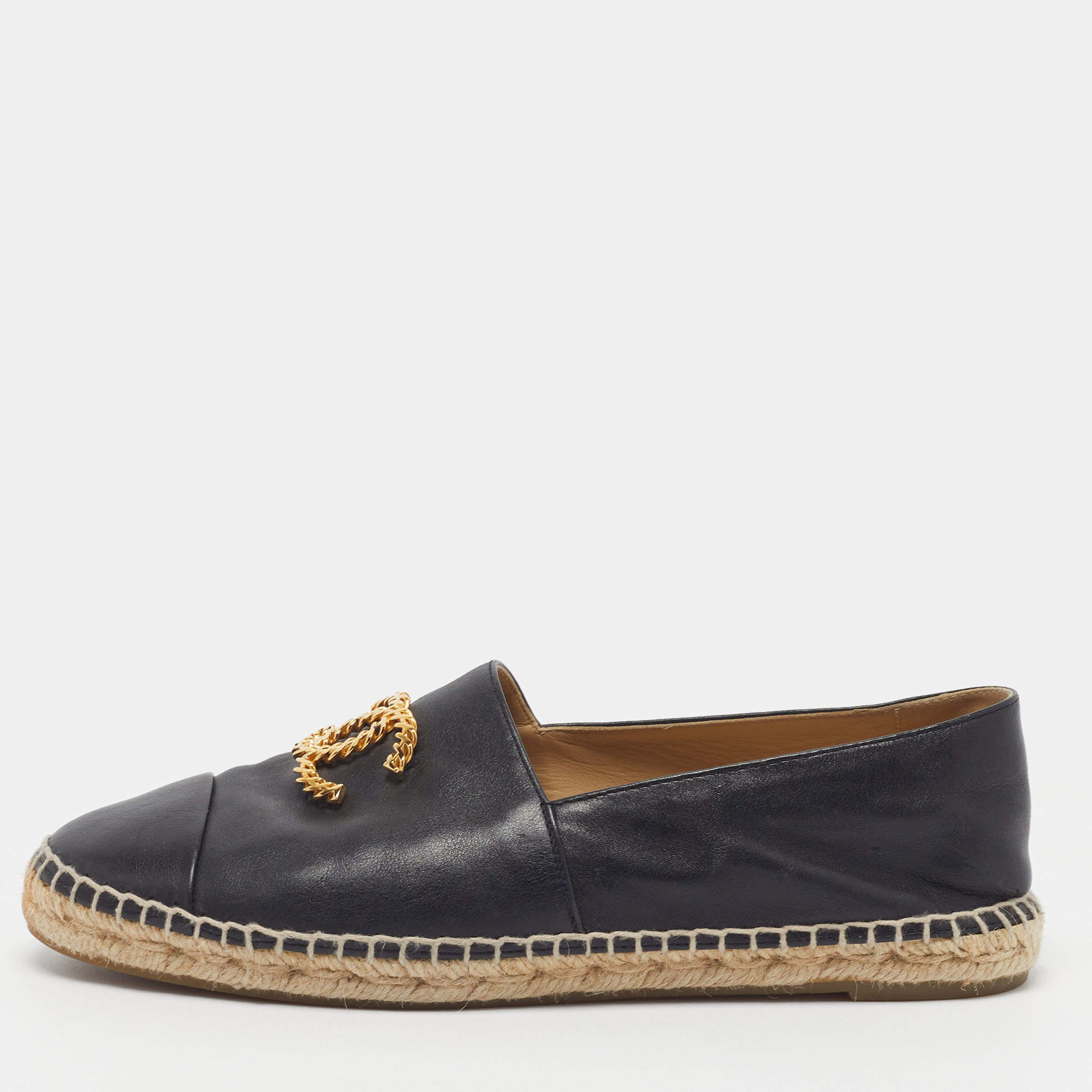 Pre Owned Chanel CC Size 41 Black Leather Espadrille Loafers