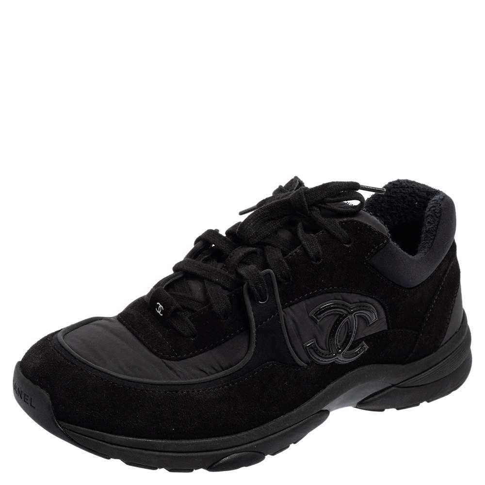 Chanel Black Fabric And Suede CC Low Top Sneakers Size 43