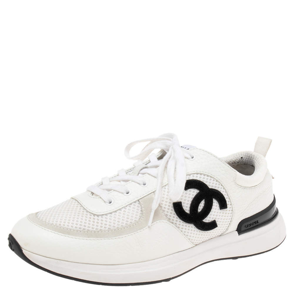 Chanel White Mesh and Leather CC Lace Up Sneakers Size 42