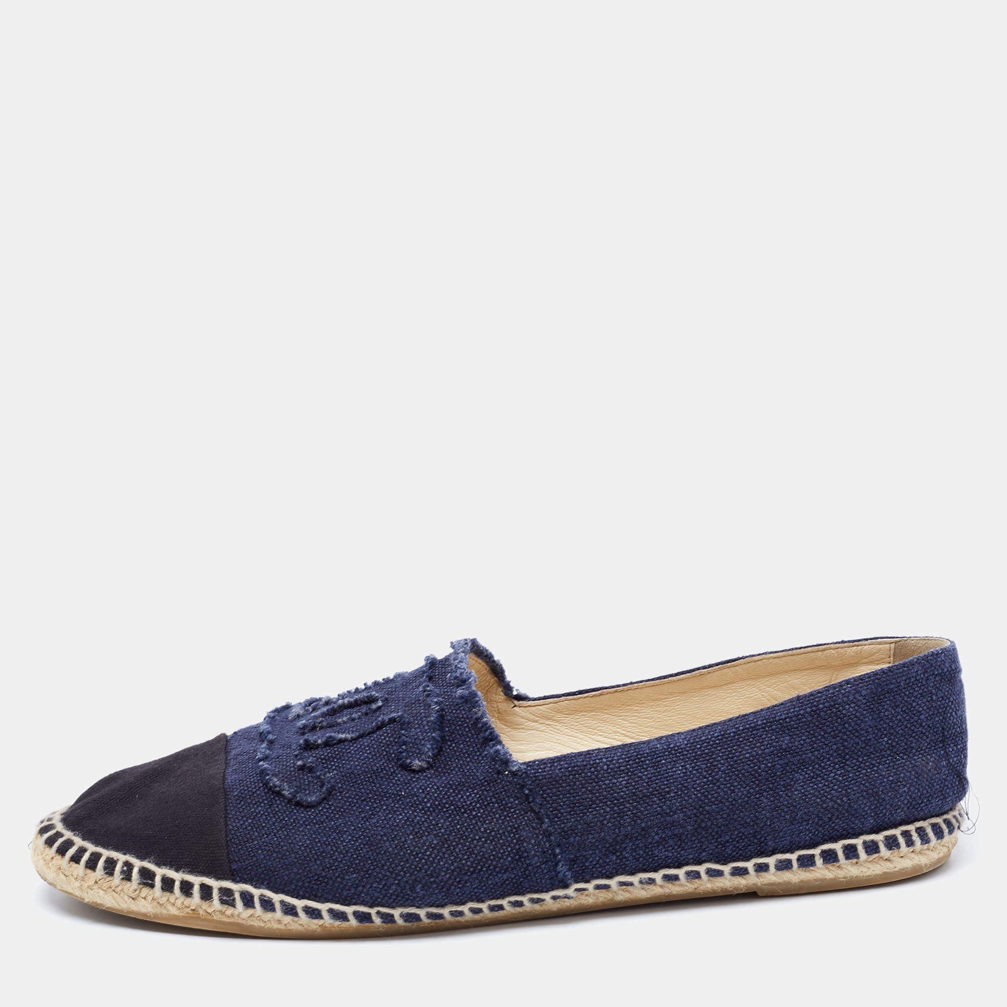 Chanel Blue Denim CC Espadrille Flats Size 43