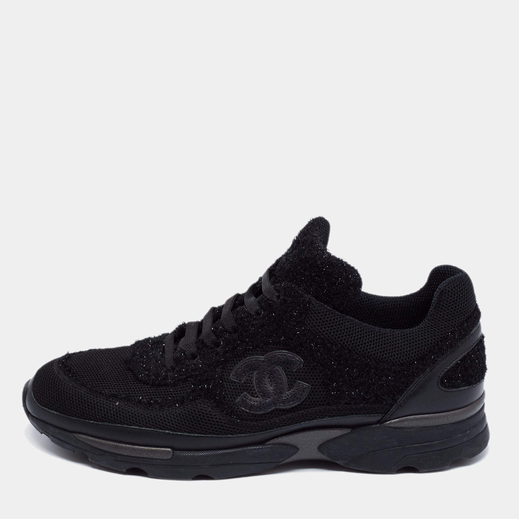 Chanel Black Lurex And Fabric CC Low Top Sneakers Size 41