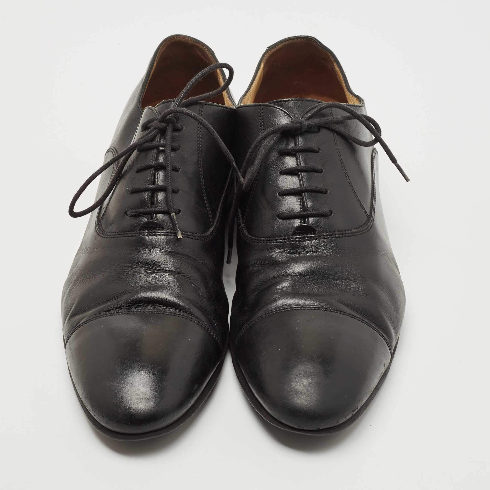 Chanel Black Leather Lace Up Oxfords Size 44 Chanel