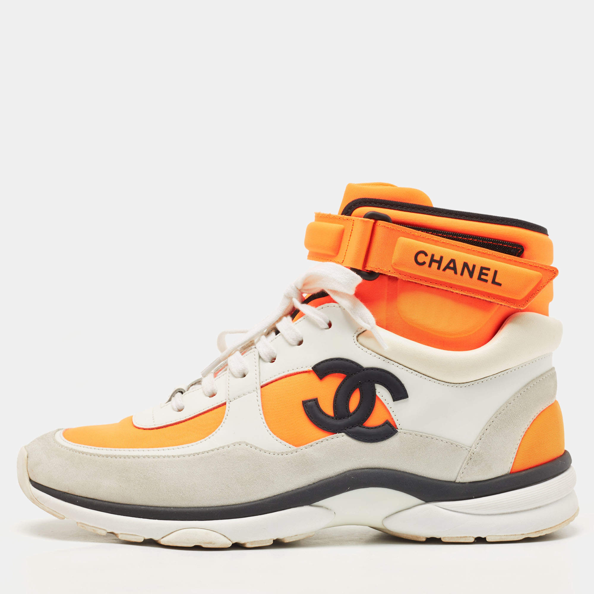 Chanel Tricolor Leather and Neoprene CC High Top Sneakers Size 41 |